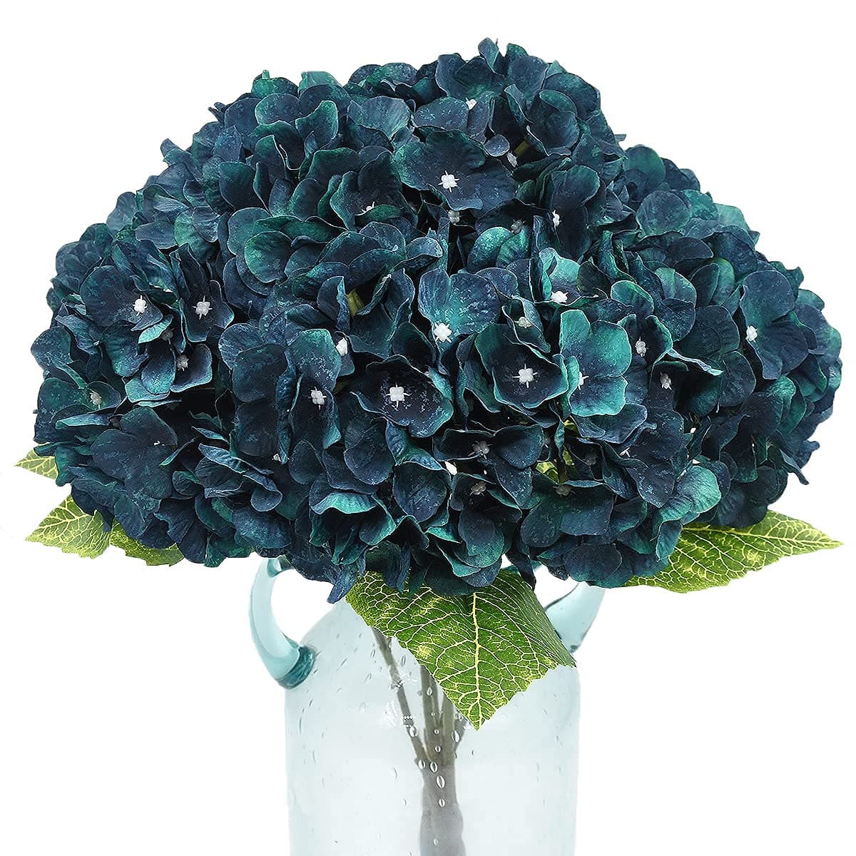 Blooming Paradise 2Bouquets Artificial Fake Flowers Plants Silk Hydrangea Arrangements Wedding Bouquets Decorations Plastic Floral Home Kitchen Garden Party Festival Bar DIY((Dark Peacock Blue)