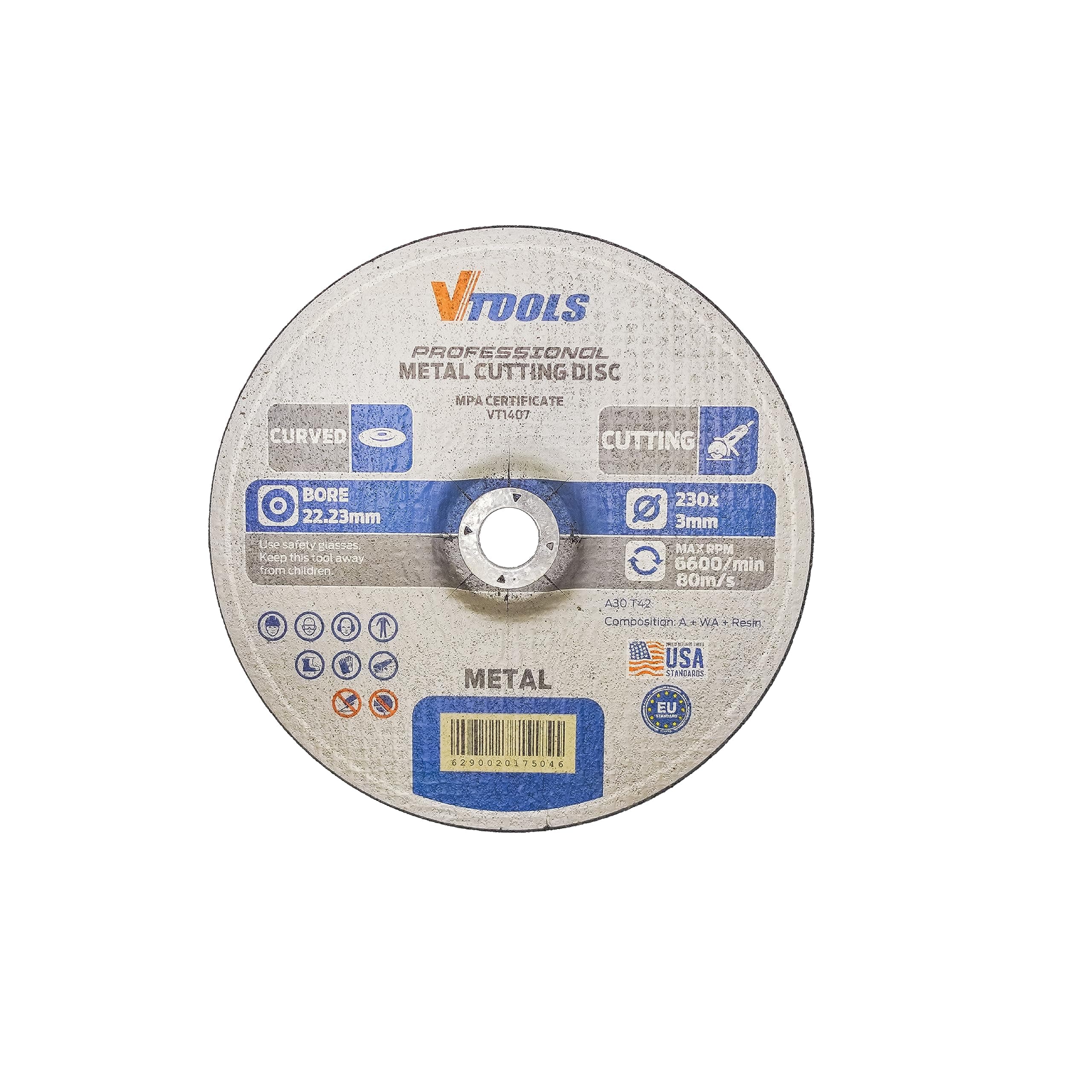 VTOOLS 230 mm x 3 mm Curved Metal Cutting Discs, 9 Inch Metal Cutting Wheels for Angle Grinder, Grey, VT1407