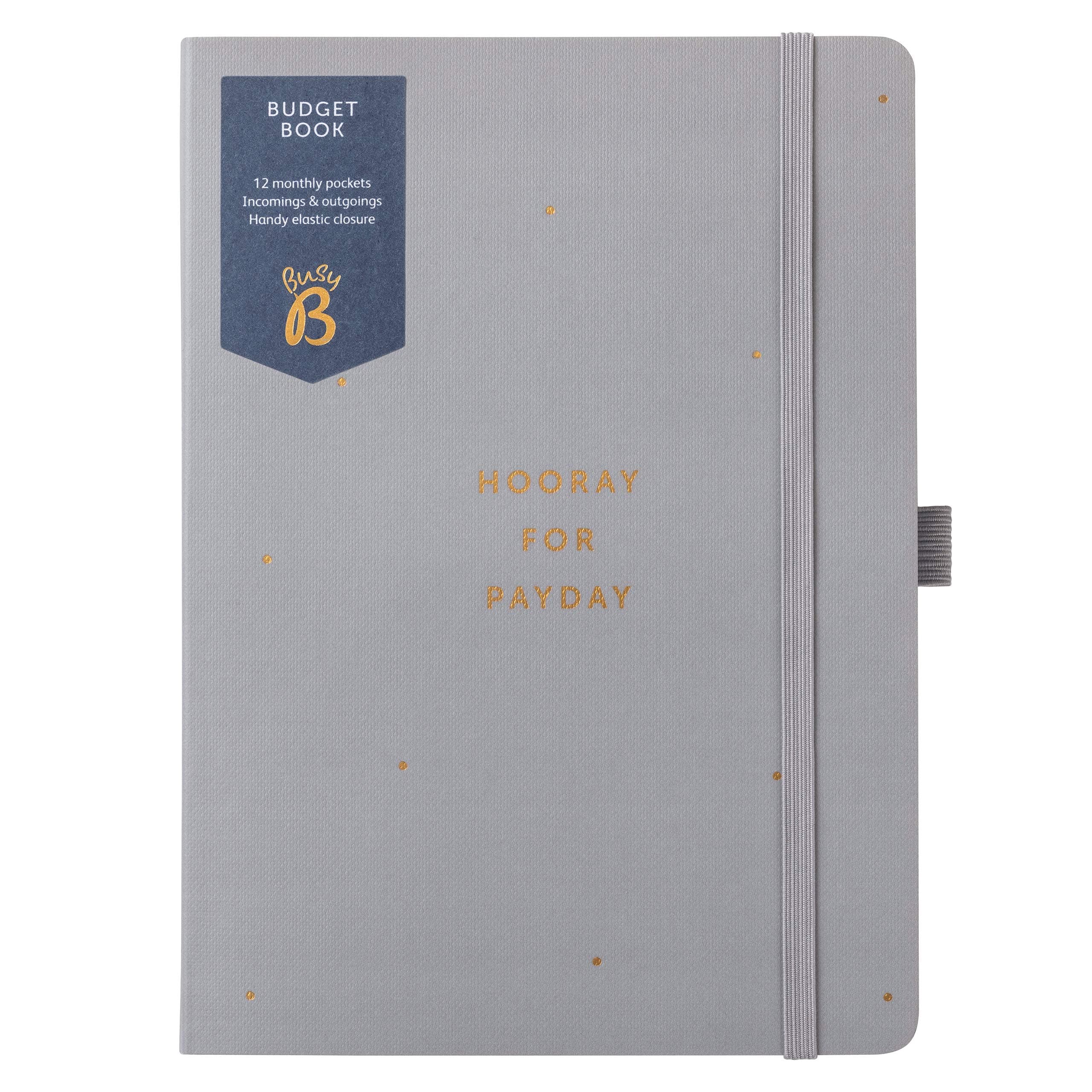 Busy B Budget Book - Monthly Budget Planner with Receipt Storage Pockets, grey