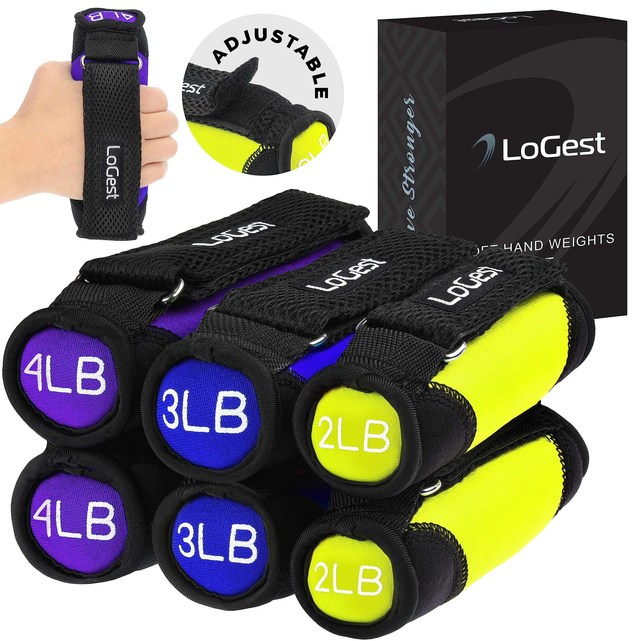 LoGest Soft Hand Weights with Adjustable Straps - Comes in 1LB Weights 2LB or 3LB 4LB - Comfortable Secure Weighted Neoprene Dumbbells with Straps for Walking Running Cardio Workout Physical Therapy (2LB 3LB 4LB Set, Purple B Y)