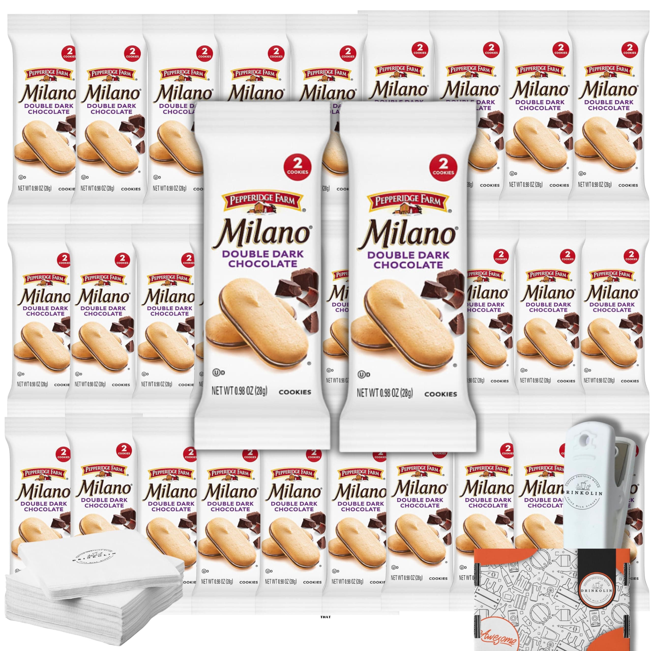 Pepperidge Farm Milano Cookies Individual packs. Double Dark Chocolate Cookie, 23.5 oz, Multi-pack, Tub, 2-packs, Total 30-count