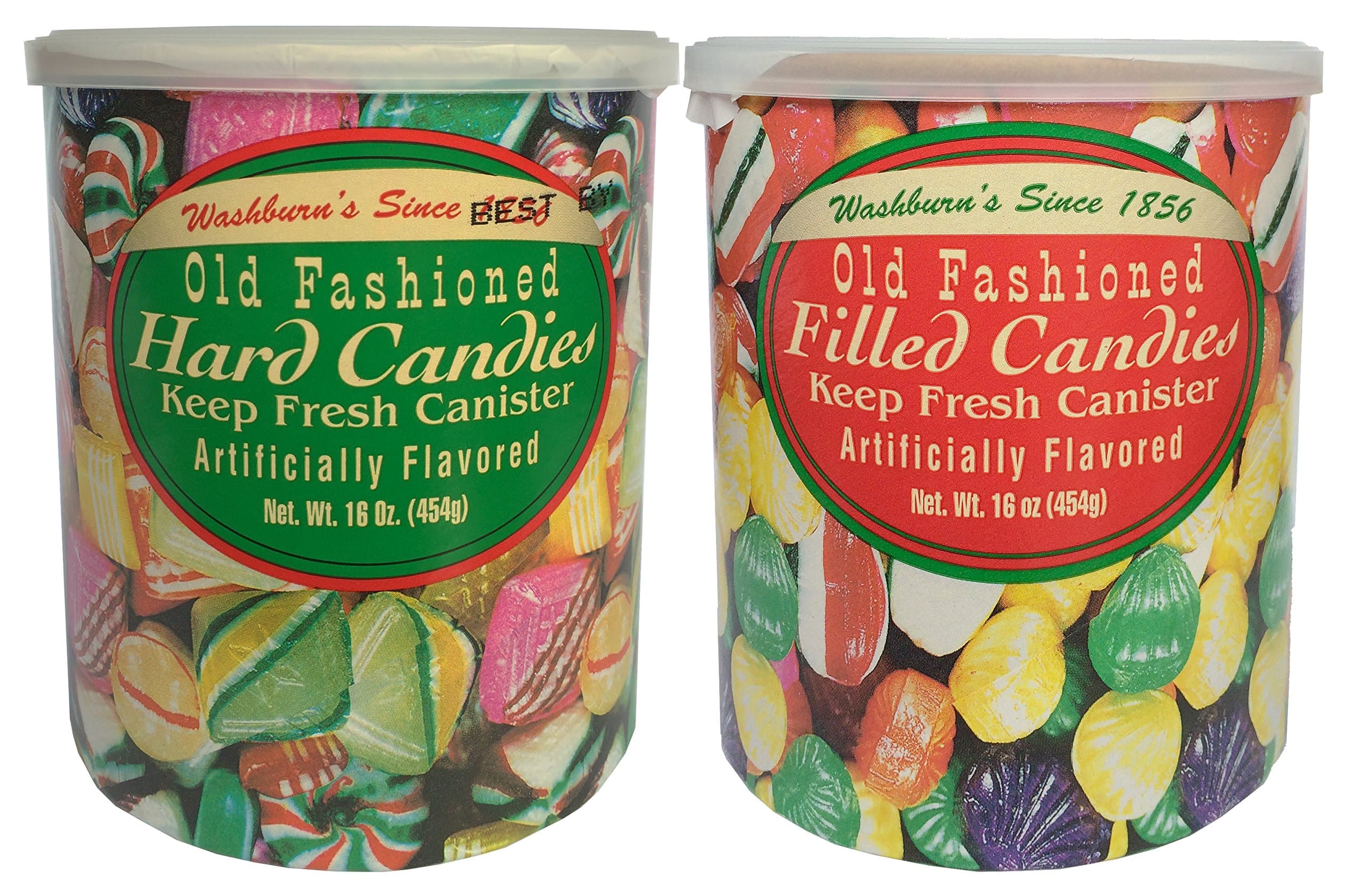 Old Fashioned Hard Candies and Filled Candies 16 Oz. Each (2 Canister Bundle)