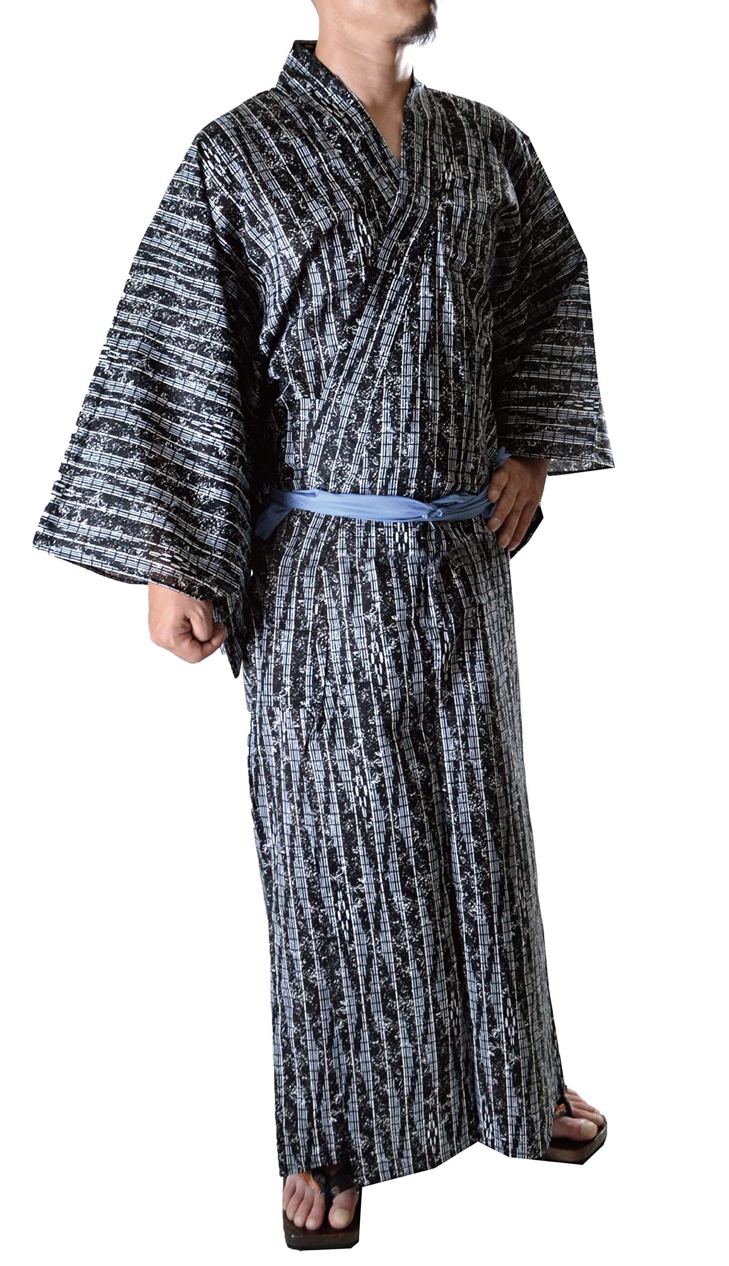 Yukata Kimono Robe Cotton Mens Size LL Black Japan Japanese Mt.Fuji