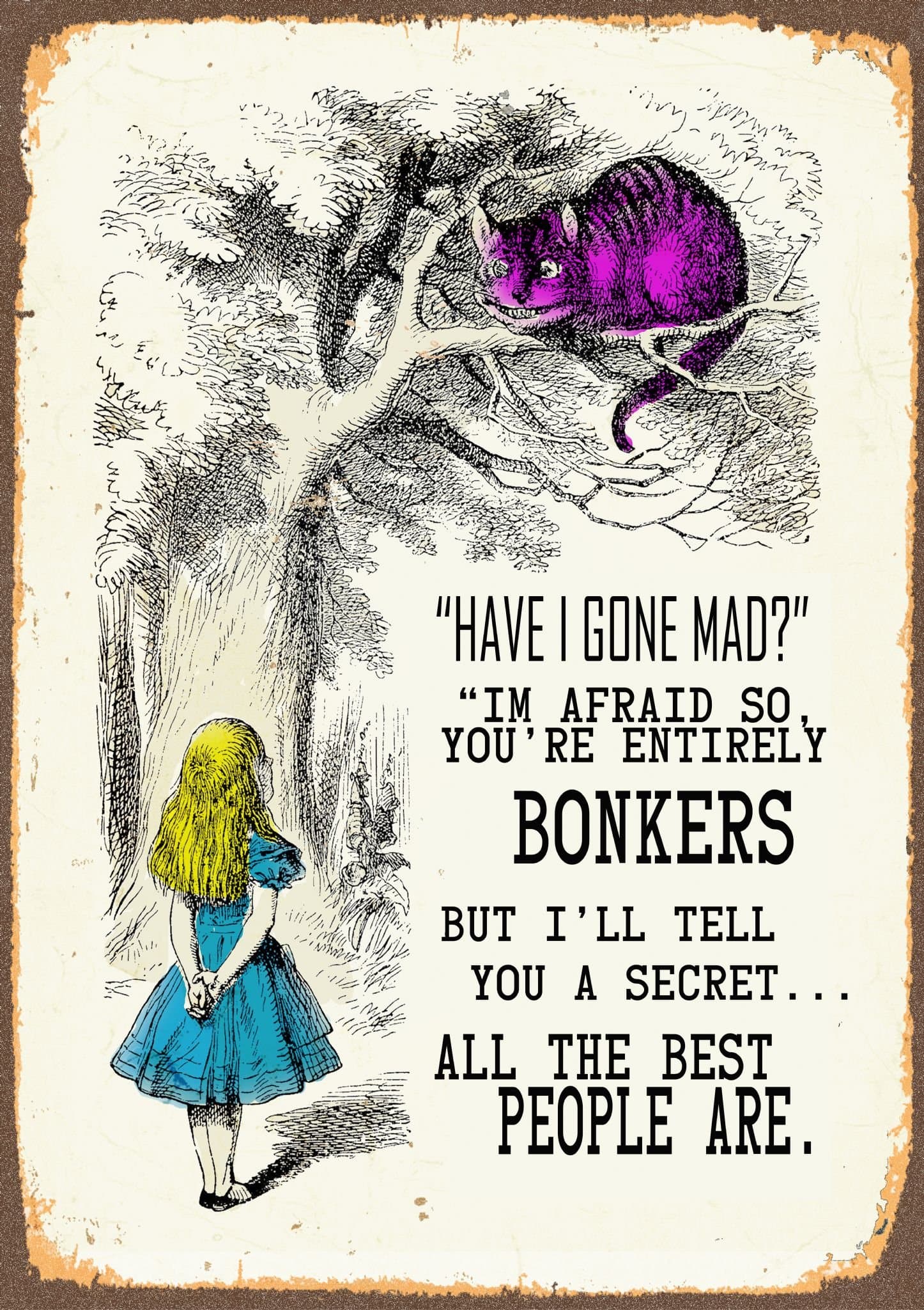 Cransley Hill Alice In Wonderland Vintage Metal Sign, Retro, Shabby Chic, Tin Wall Plaque (Large 28cm x 20cm)