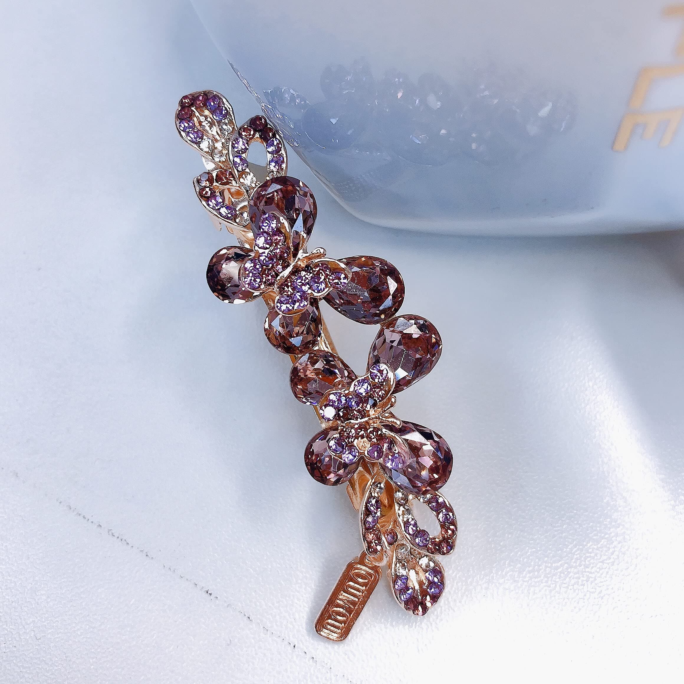 Crystal Butterfly Hair Barrette Wedding Bridal Hair Clip Decorative with French Clip Clasp (Butterfly - Rose Gold)