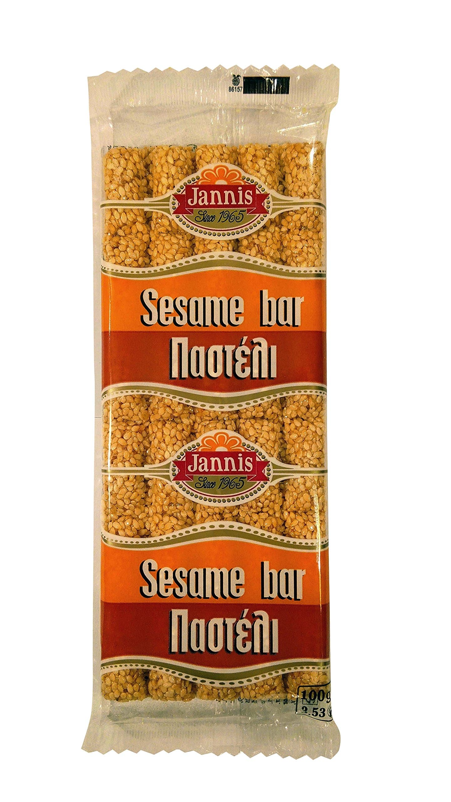 Greek Traditional Sesame Bar ( Pasteli ) Net Weight 500g (Pack of 5 Bars of 100g Each)