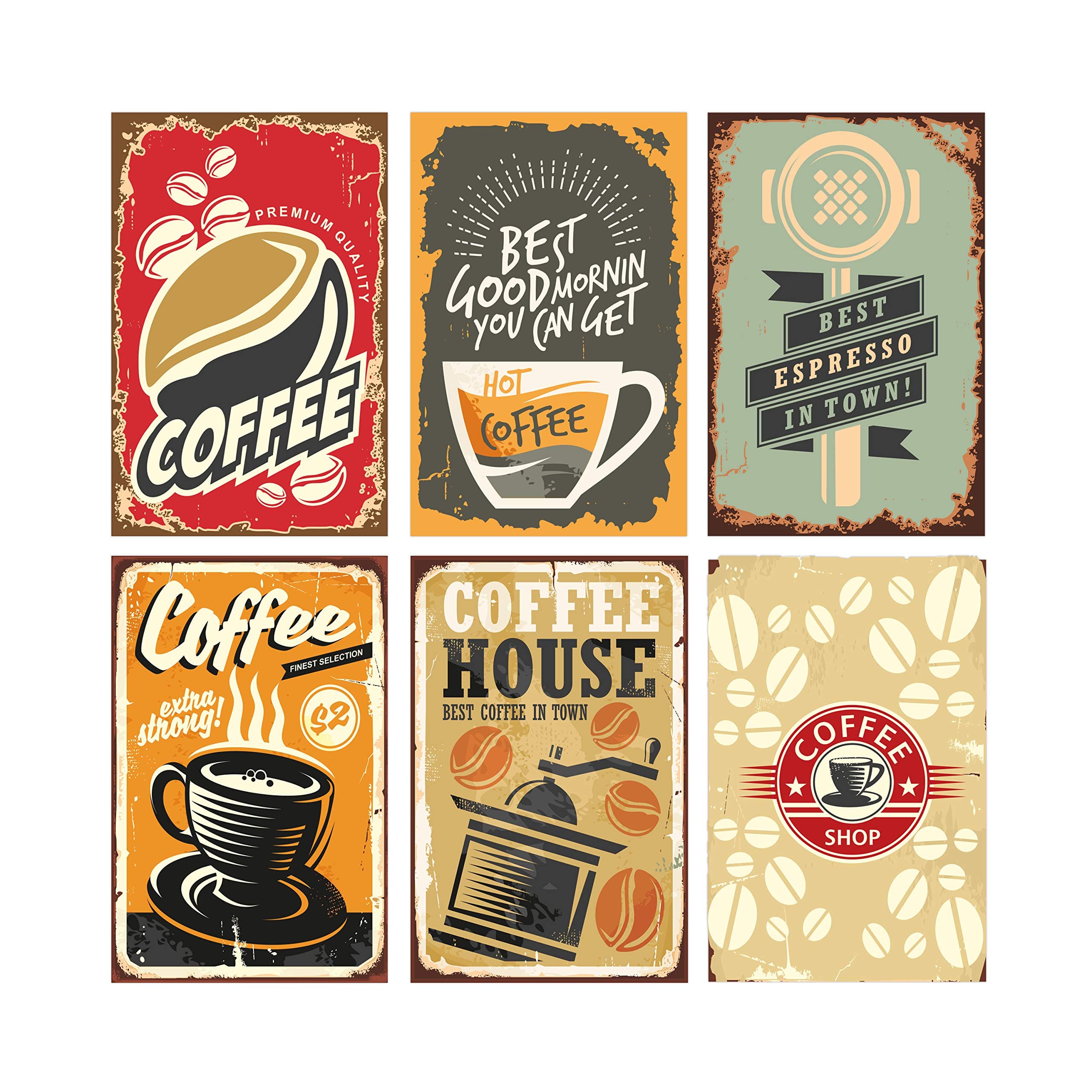 Set of 6, 11x17 Coffee Poster Decorations | Coffee Wall Art Signs Perfect for Kitchen Decor | Perfect Coffee Station Decorations for Coffee Lovers | Cool Sets of Coffee Posters for Home Decorations