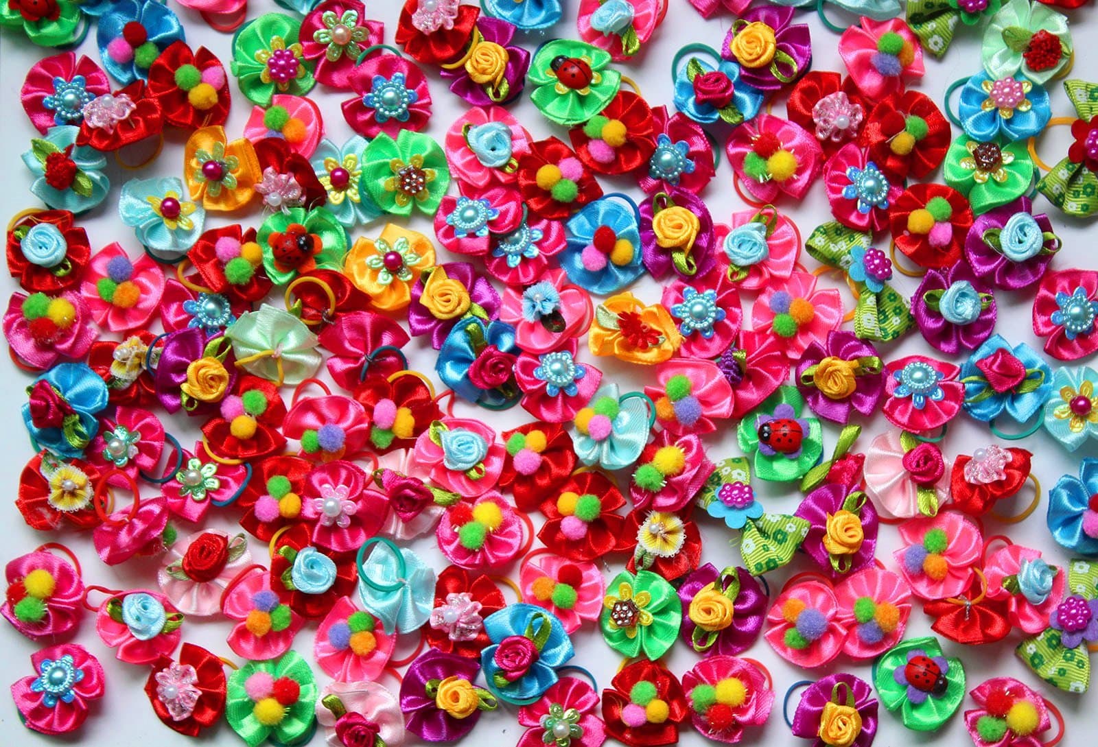 Yagapet 50pcs/lot New Puppy Dog Hair Bows Small 2cm Pet Grooming Products Mix Colors Pet Hair Bows Topknot Rubber Bands in Pairs