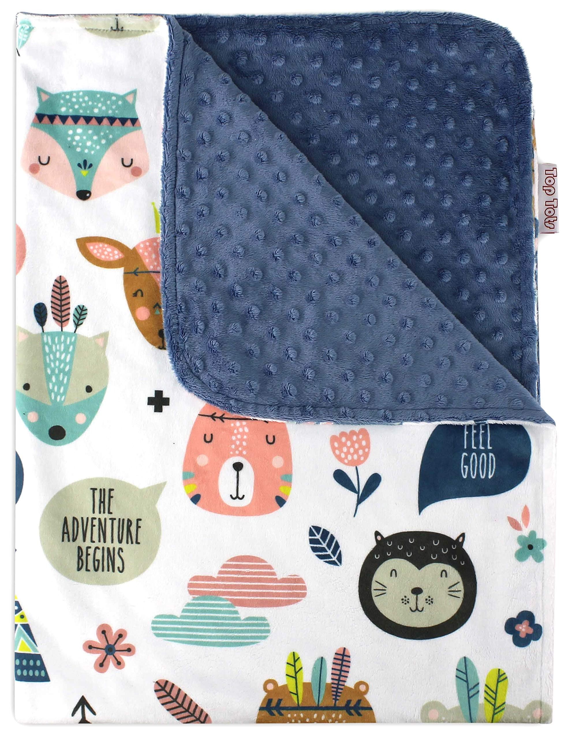 Baby Blanket - The Adventure Begins Tribal Theme with Navy Blue Minky Dot