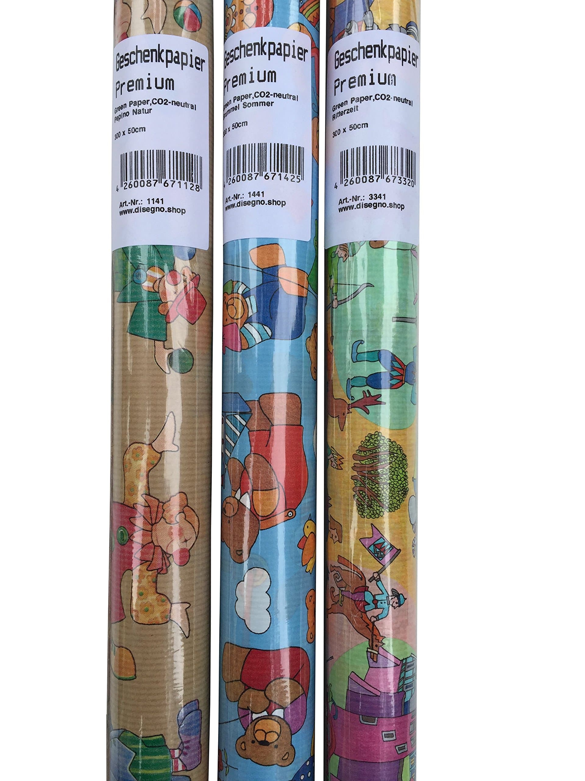Green Paper Boys Birthday Gift Wrap – Pack of 3 – 3 m (Long) x 50 cm (W), Roll 8041
