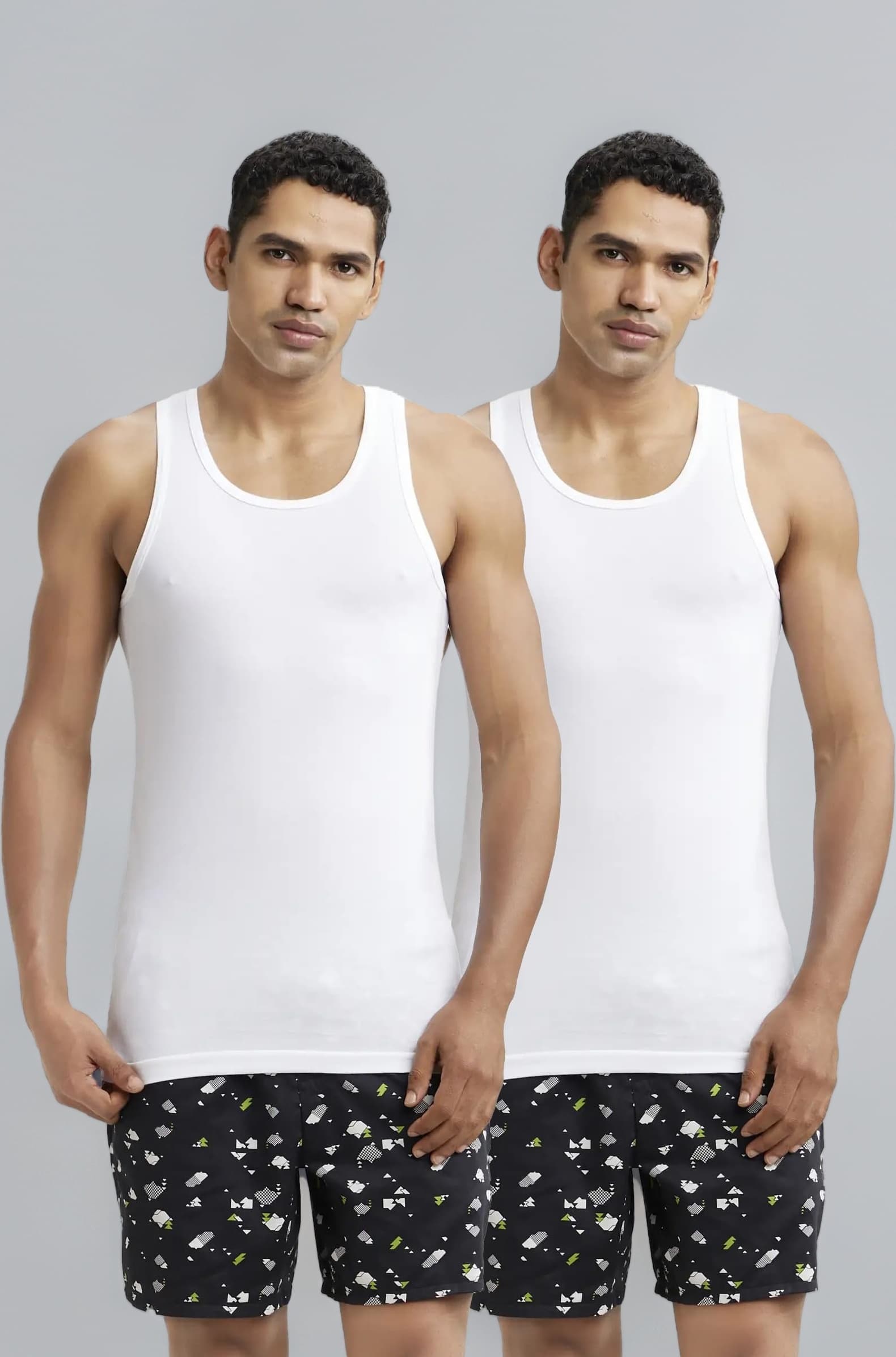 8820 Men's Super Combed Cotton Round Neck Slim Fit Sleeveless Vest with Extended Length for Easy Tuck (Pack of 2)