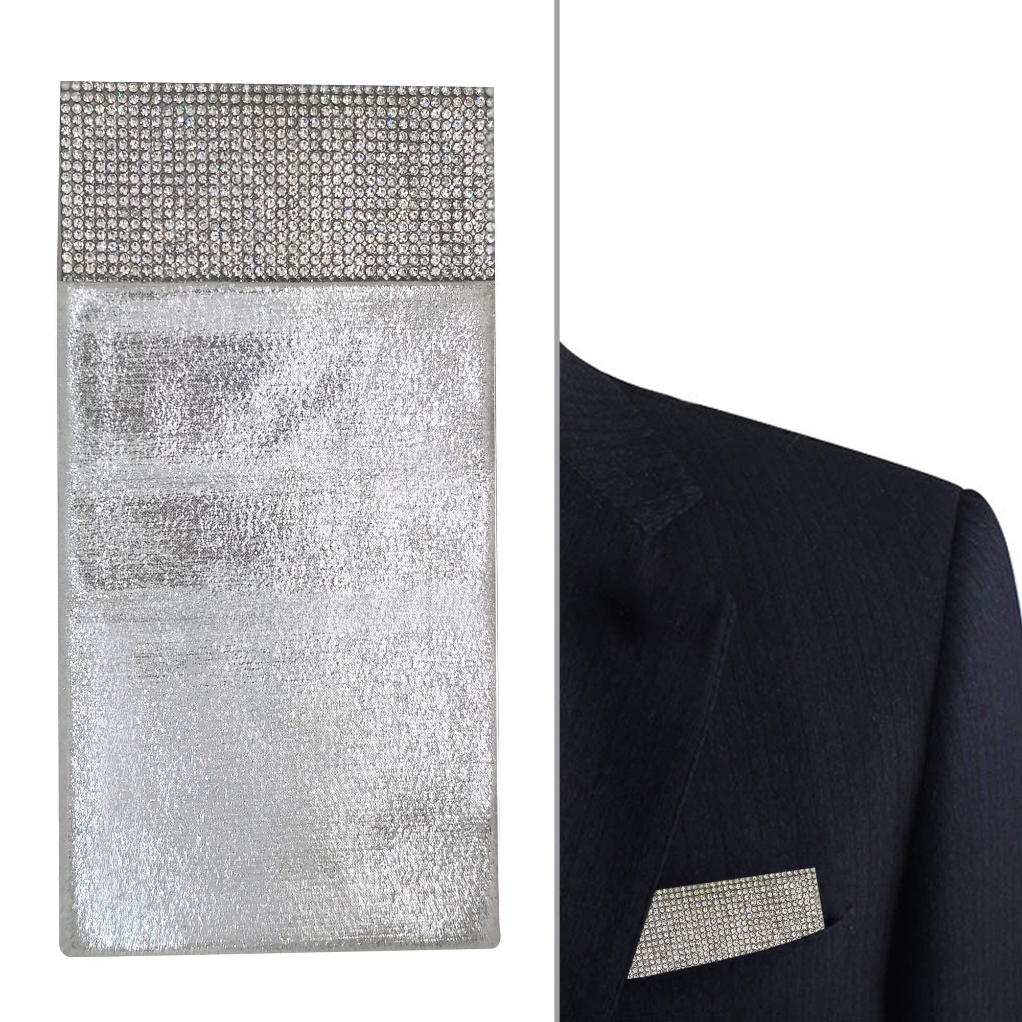 White Rhinestones Pocket Square, Silver Pocket Square, Sparkle silver pocket square, Dream Up Idea