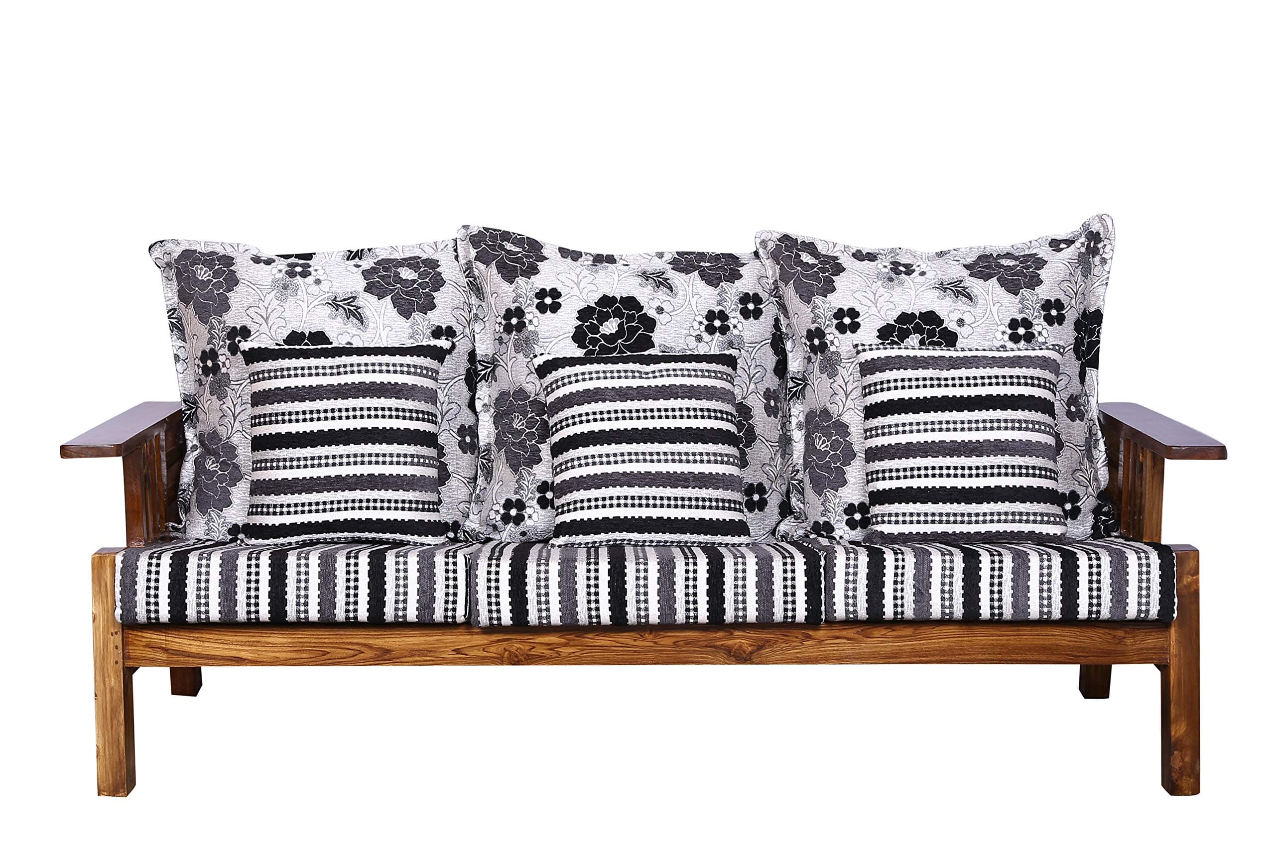 Royal Interiors Daisy Wood 3 Seater Sofa for Living Room (Natural Finish, Multicolor)