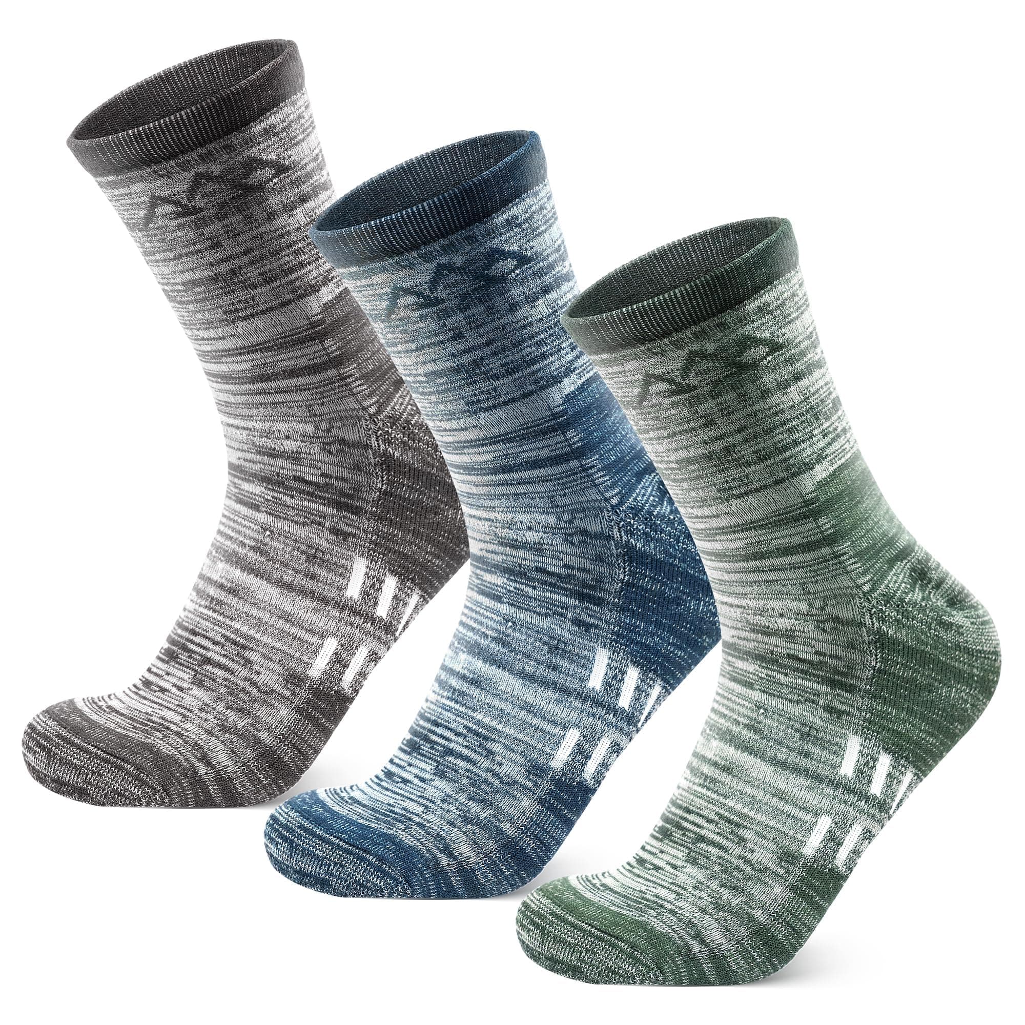3 Pack Men's Merino Wool Hiking Socks, Micro Crew Cushioned Hiking Walking Thermal Moisture Wicking Trekking Socks
