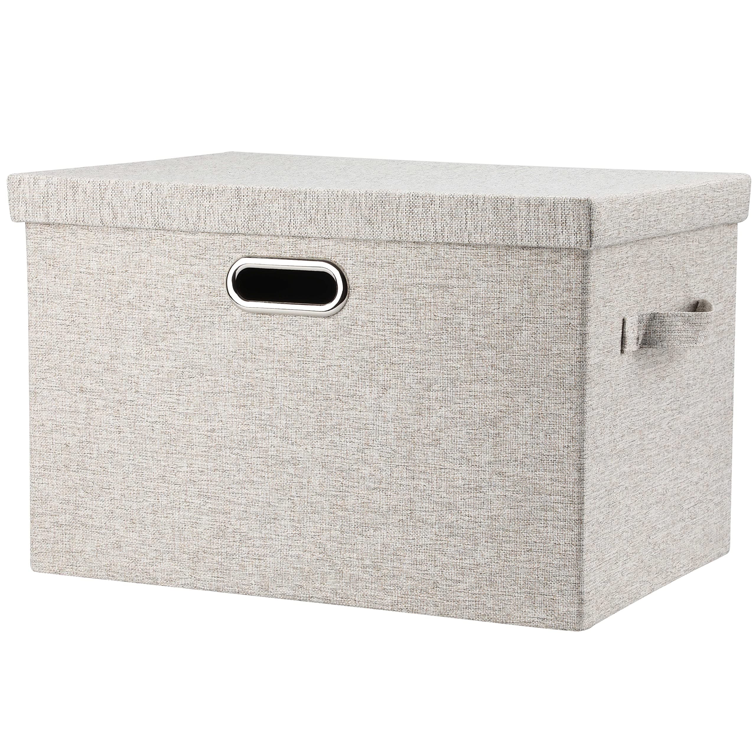 Large 17 36 Quart Collapsible Stackable Storage Bins with Lids, 1 Pack Beige Foldable Fabric Closet Storage Boxes with Lids, 4 Handles Toy Heavyduty Dark Gray Linen Storage Cube Box