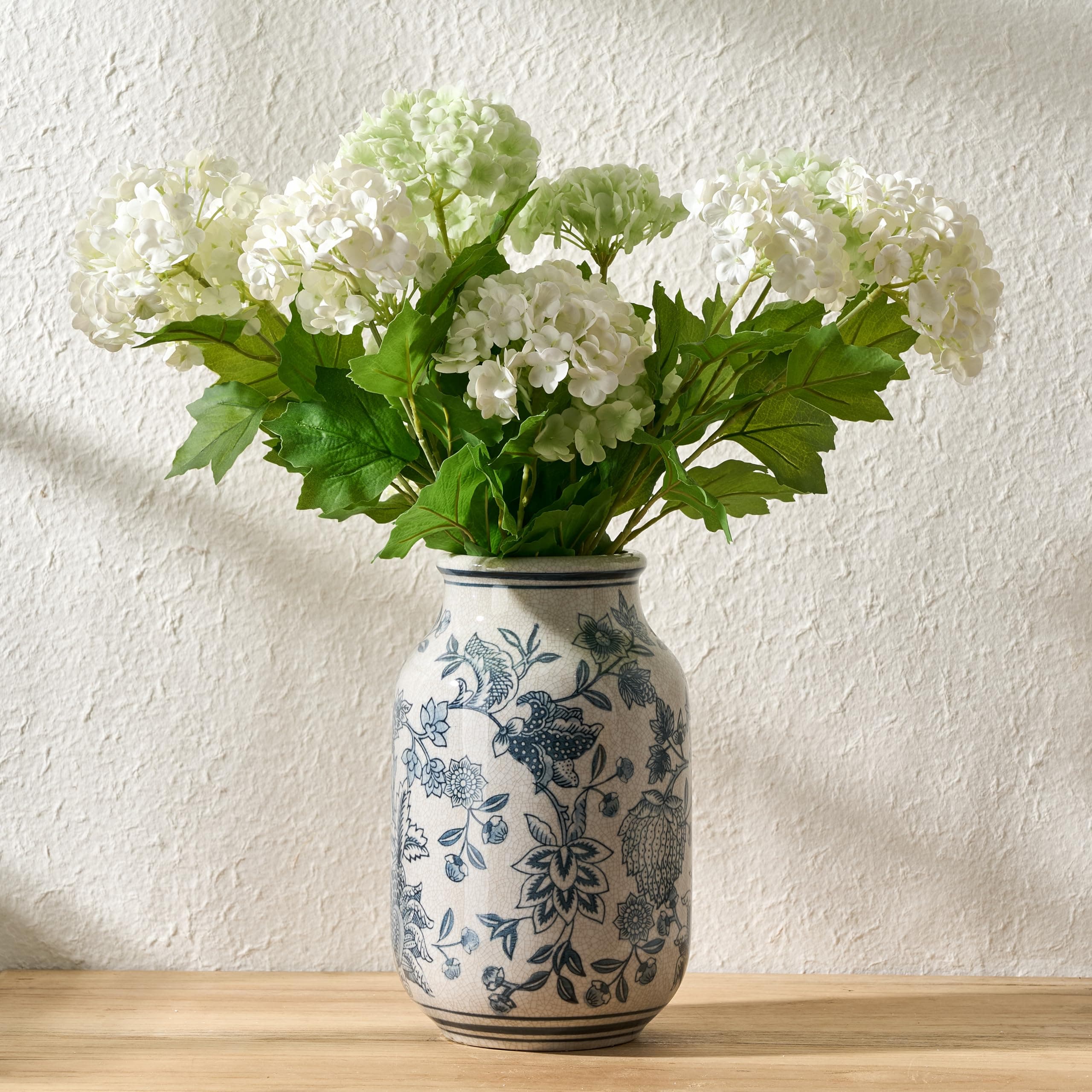 Blue and White Vintage Vase, 9.4 Inch Ceramic Chinoiserie Floral Vase, Retro Ice Cracked Blue and White Porcelain for Home Decor Centerpieces, Living Room, Bookshelf, Office