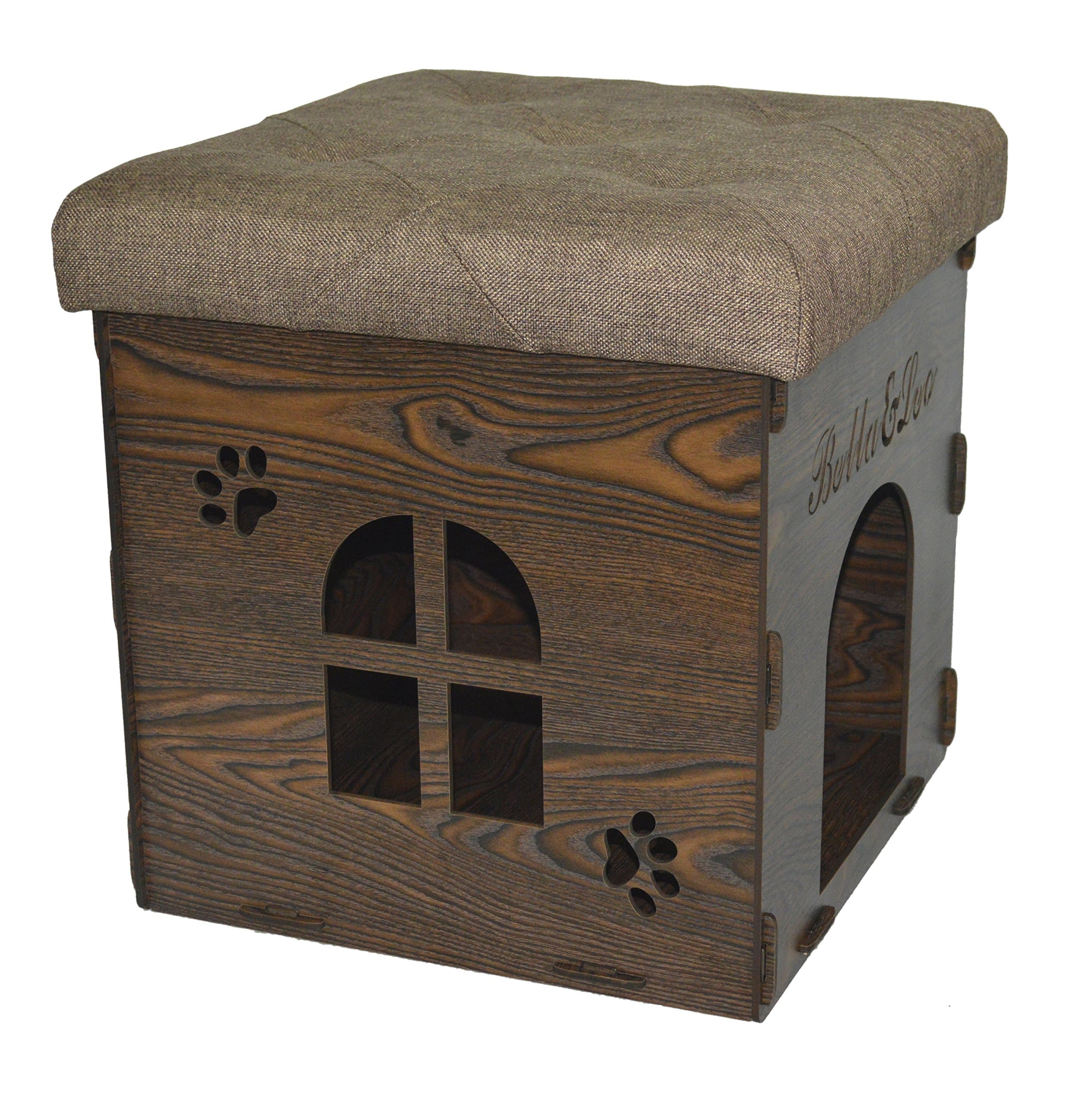 Linen KD Storage Ottoman Dog House Footrest Chair Brown 15.8"x15.8"x15.8"