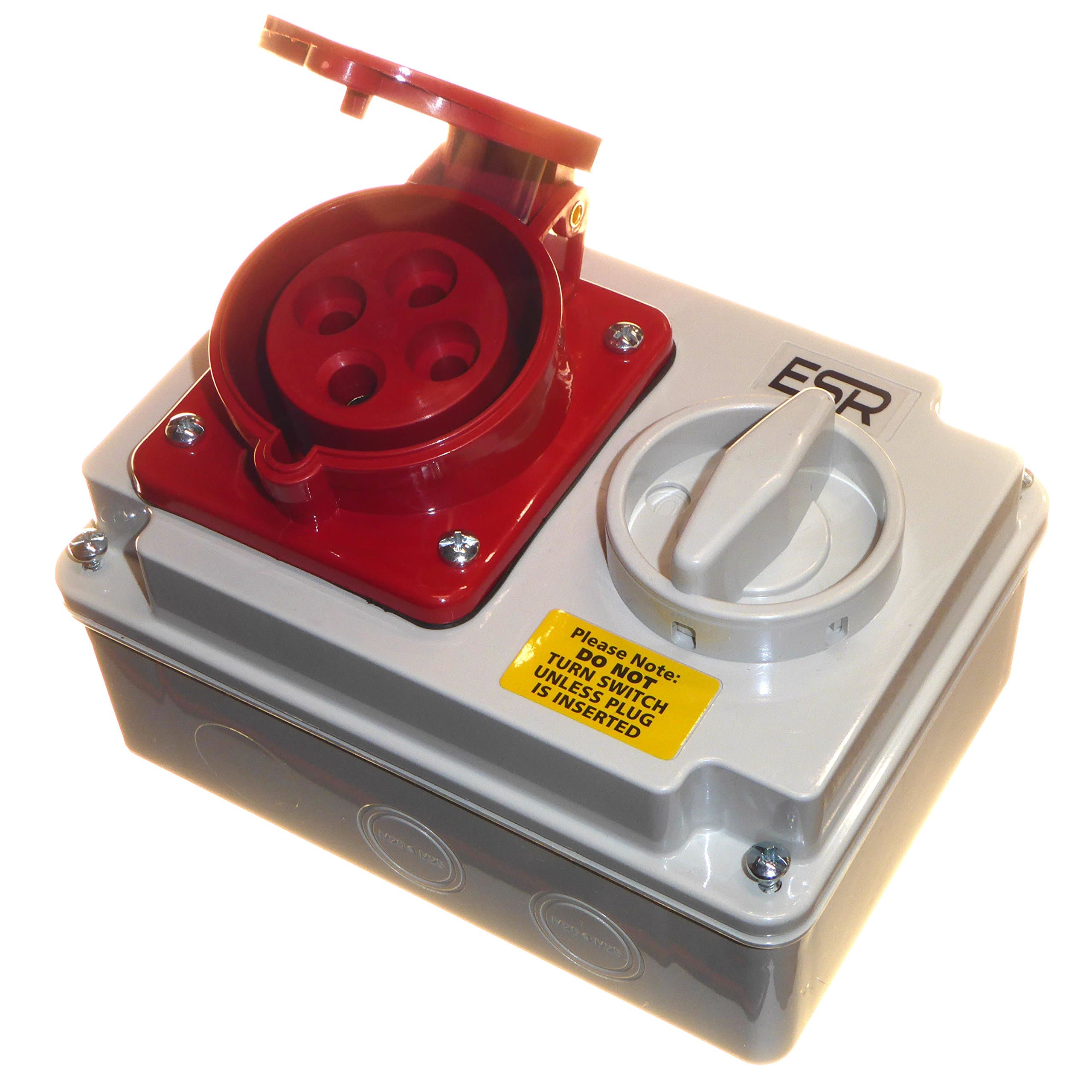 32 Amp 415V 4 Pin Interlock Socket Switched 3P+E 3 Phase Red