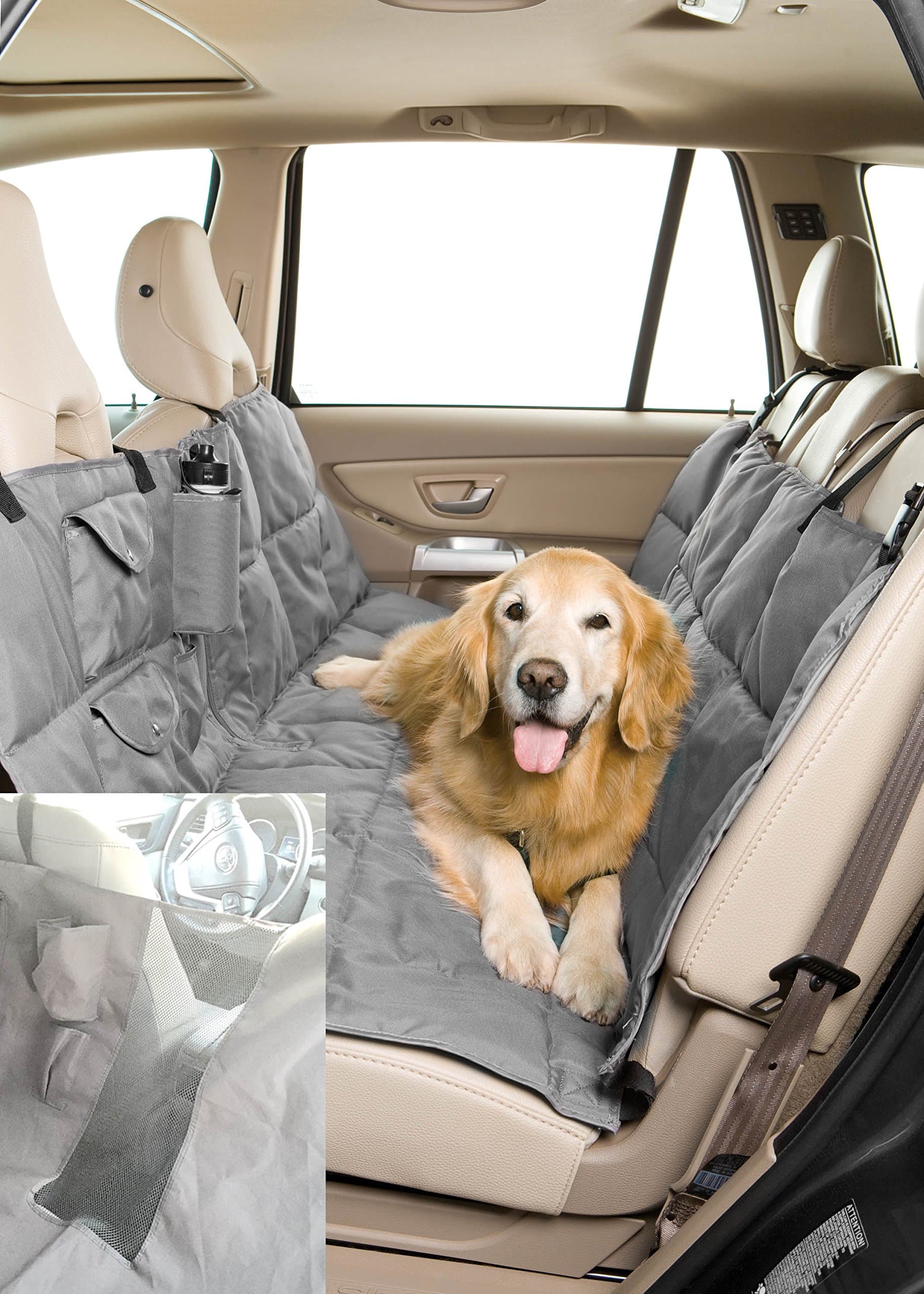 Pet Travel Hammock Dog Car Seat Cover-Eco-Friendly Reversible Quilted Slate/Sand