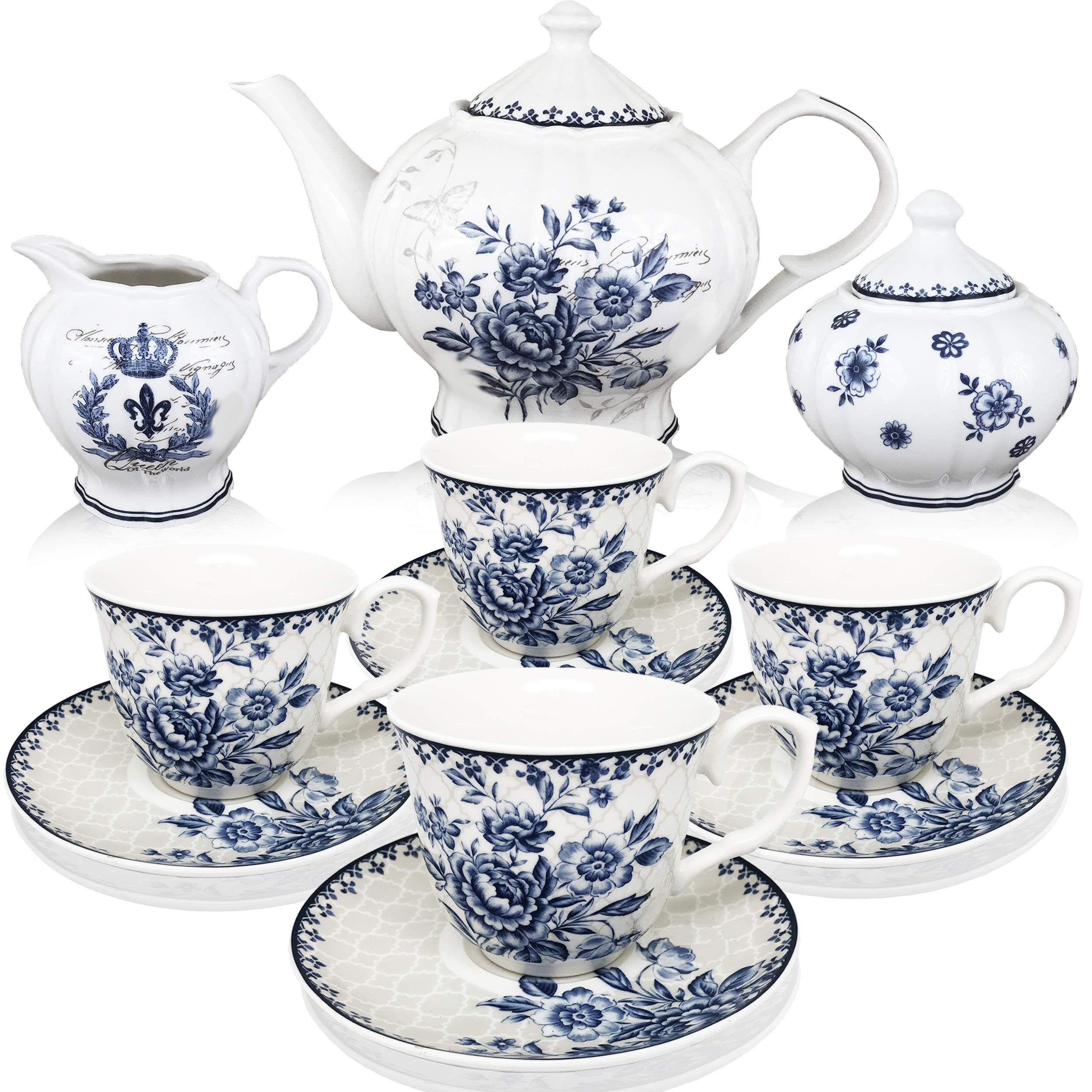 11-piece China Tea Set (Blue Dream), China Tea Service, Tea Set For Adults, Tea Cups, China Teapot, Tea service, Creamer Pitcher, Cream and Sugar Set, Tea Cups and Saucers, Tea Pot and Tea Cups