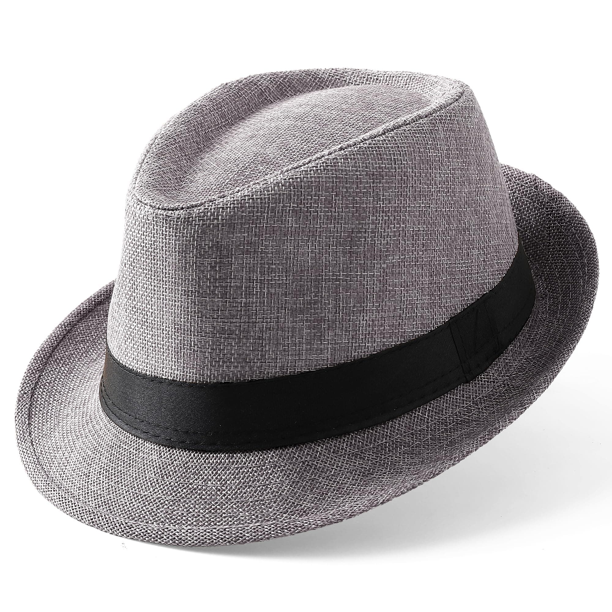 Straw Trilby Fedora Hat for Men-1920s Felt Panama Hat Short Brim Summer Cap with Ribbon