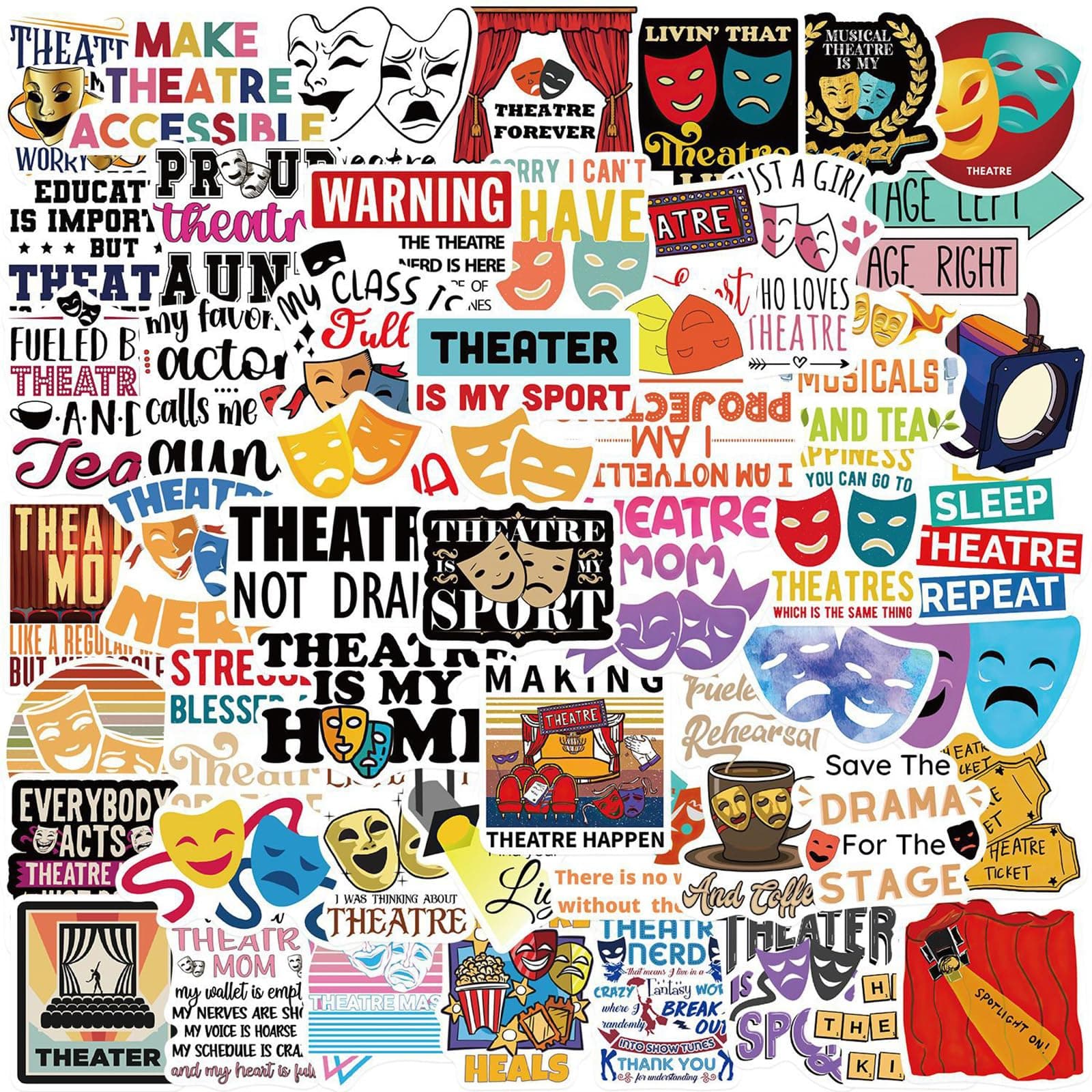 SBOBUYTheatre Stickers,50 PCS Aesthetic Waterproof Stickers,Vinyl Stickers for Water Bottle,Laptop,Phone,Skateboard Stickers for Teens Girls Kids (Theatre)