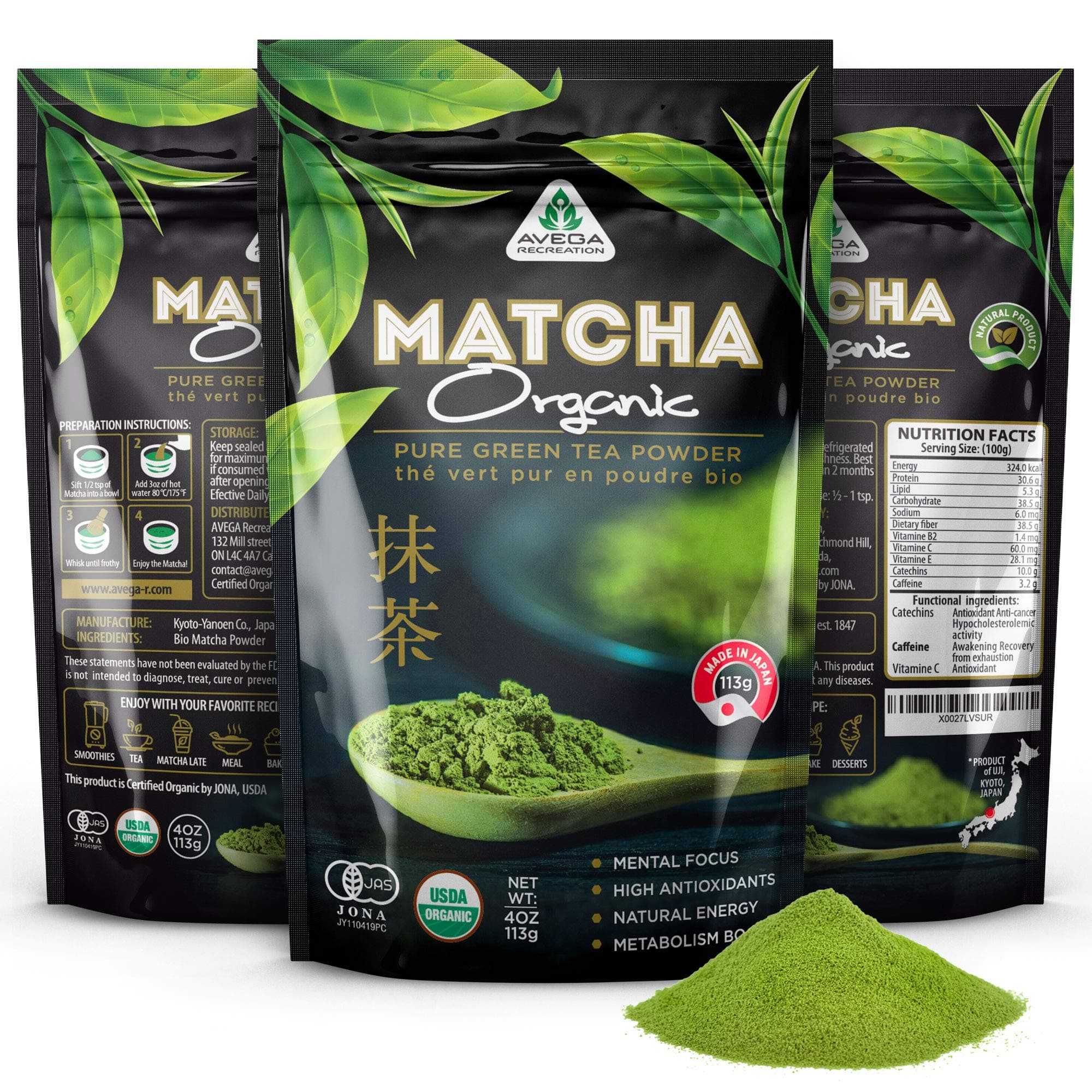 Organic Matcha Green Tea Powder [USDA certified] Japanese Macha 100% Pure Highest Premium Grade [4oz] Great for Smoothies and Baking