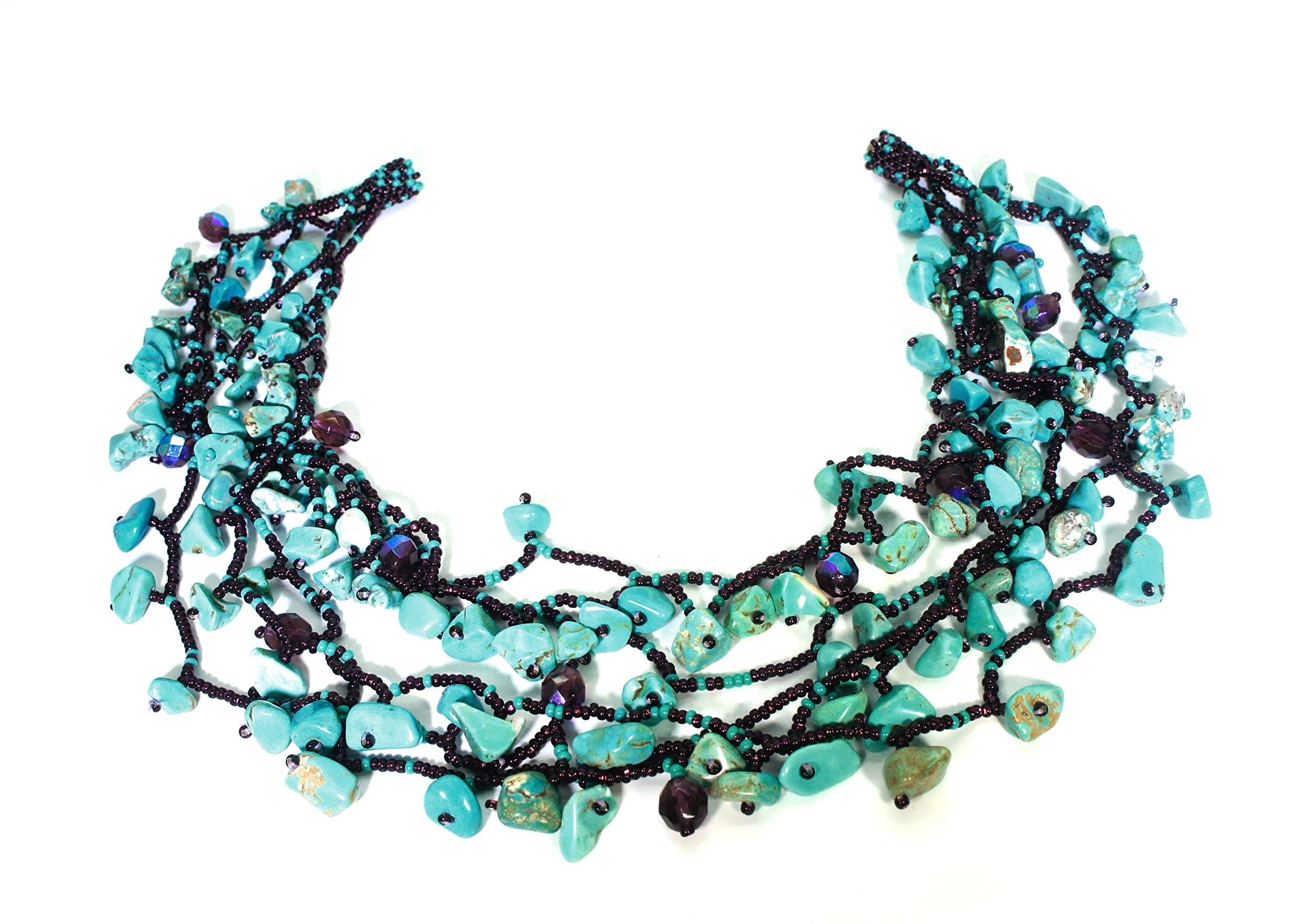 Handmade Guatemalan Glass Beaded Multistrand Collar Necklace with Magnetic Clasp - Made in Guatemala with Czech Glass Beads