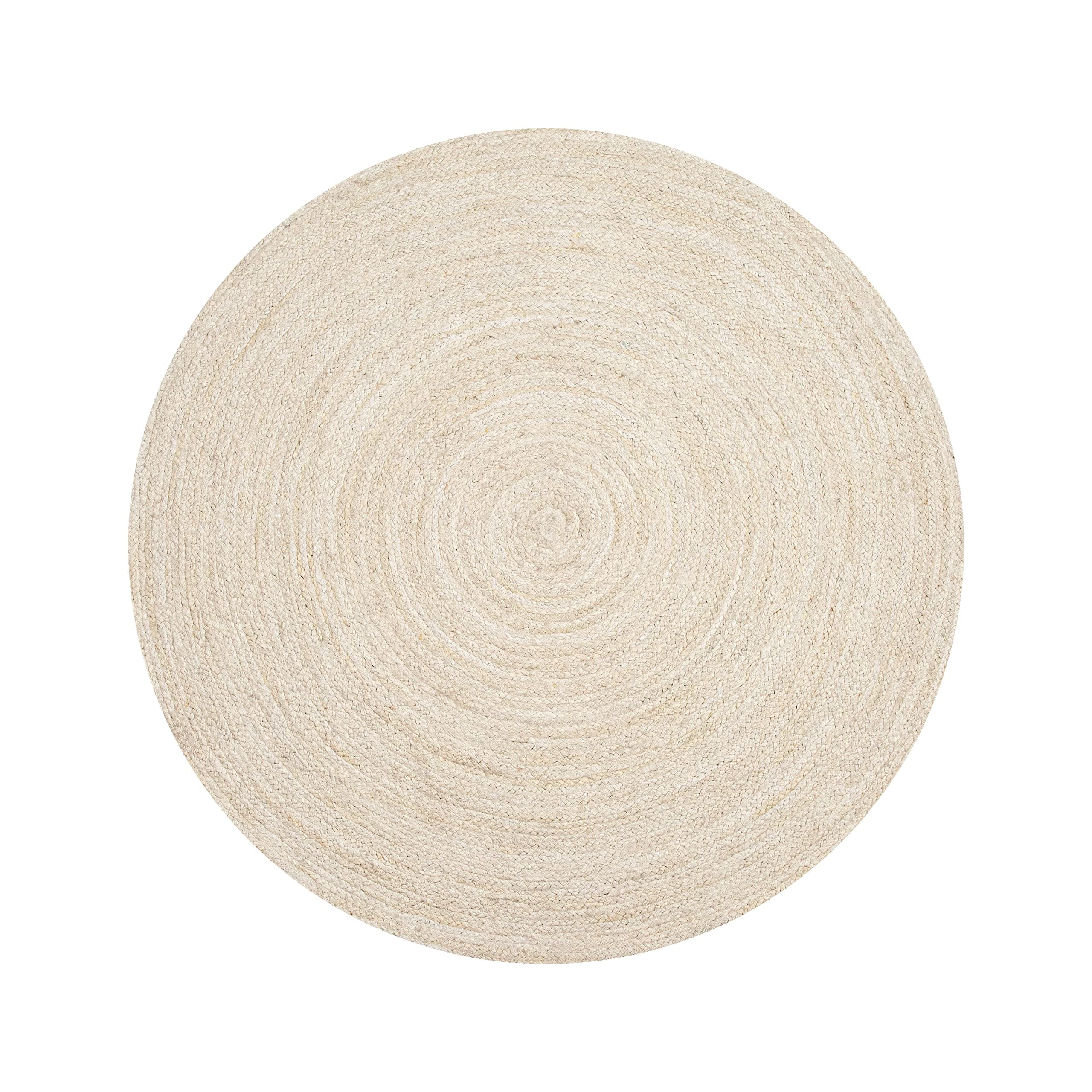 Hausattire Hand Woven Jute Braided Rug, 6’ Round – Off White, Reversible Boho Entry Area Rugs for Kitchen, Living Room I Farmhouse Decorative Floor Rug, 6 Feet Round