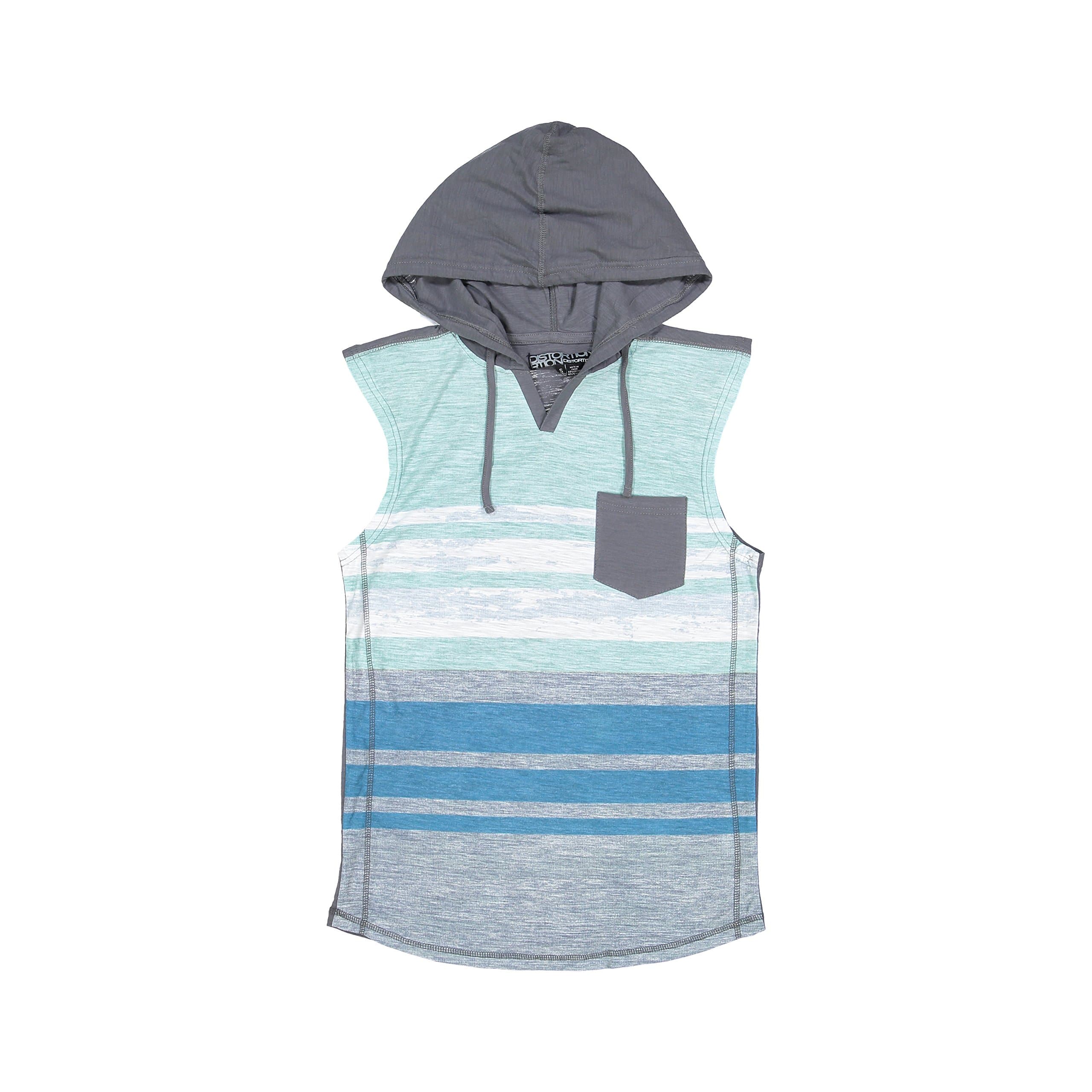 Distortion Mens Muscle Shirt w/Printed Graphic Design, Sleeveless Hoodie Tank for Bodybuilding, Workout, Gym and Beach Wear