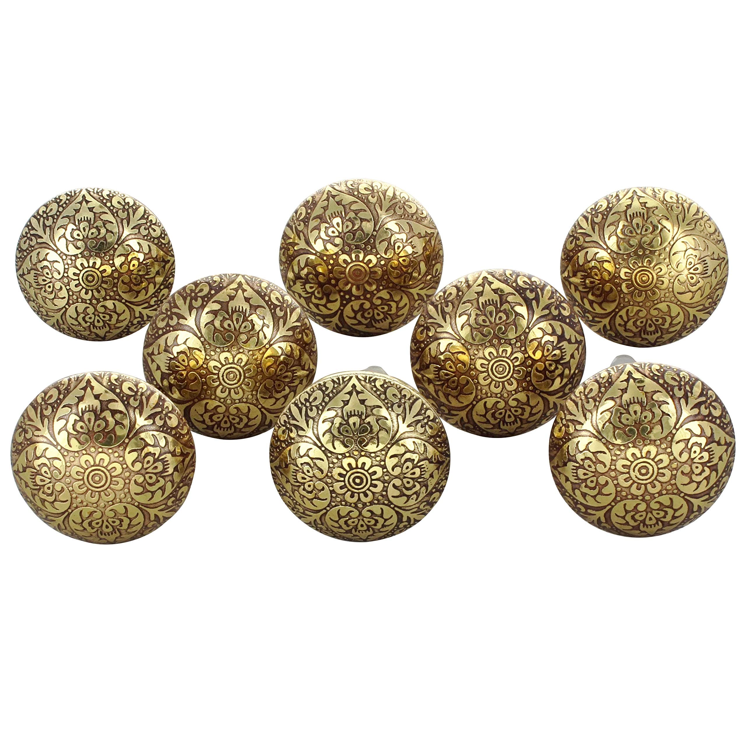 Brass Knobs for Cabinets and Cupboards (Multicolor, Standard) - Pack of 8