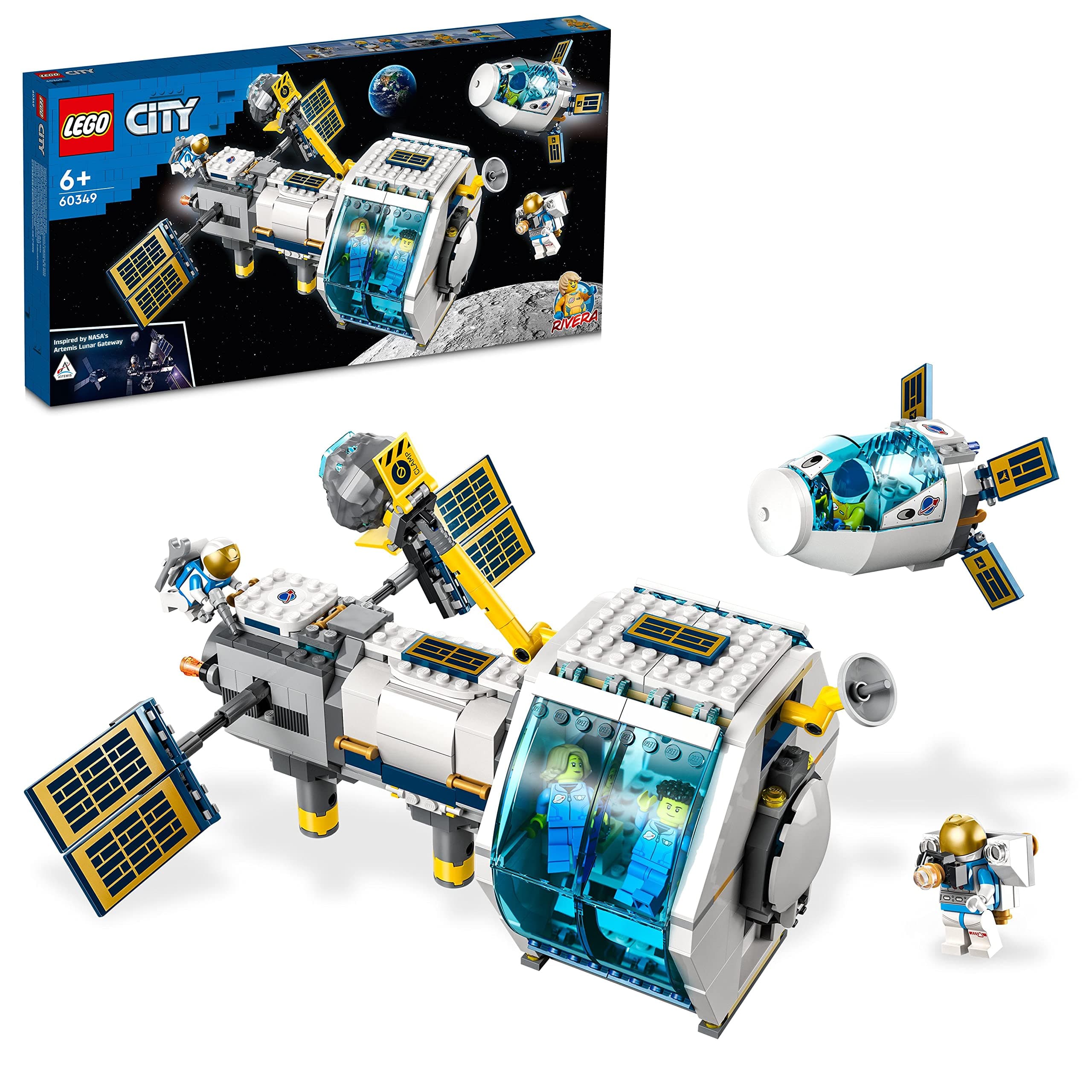 LEGO 60349 City Lunar Space Station, NASA Inspired Building Toy, Model Set with Docking Capsule, Labs and 5 Astronaut Minifigures, Boys & Girls Gifts
