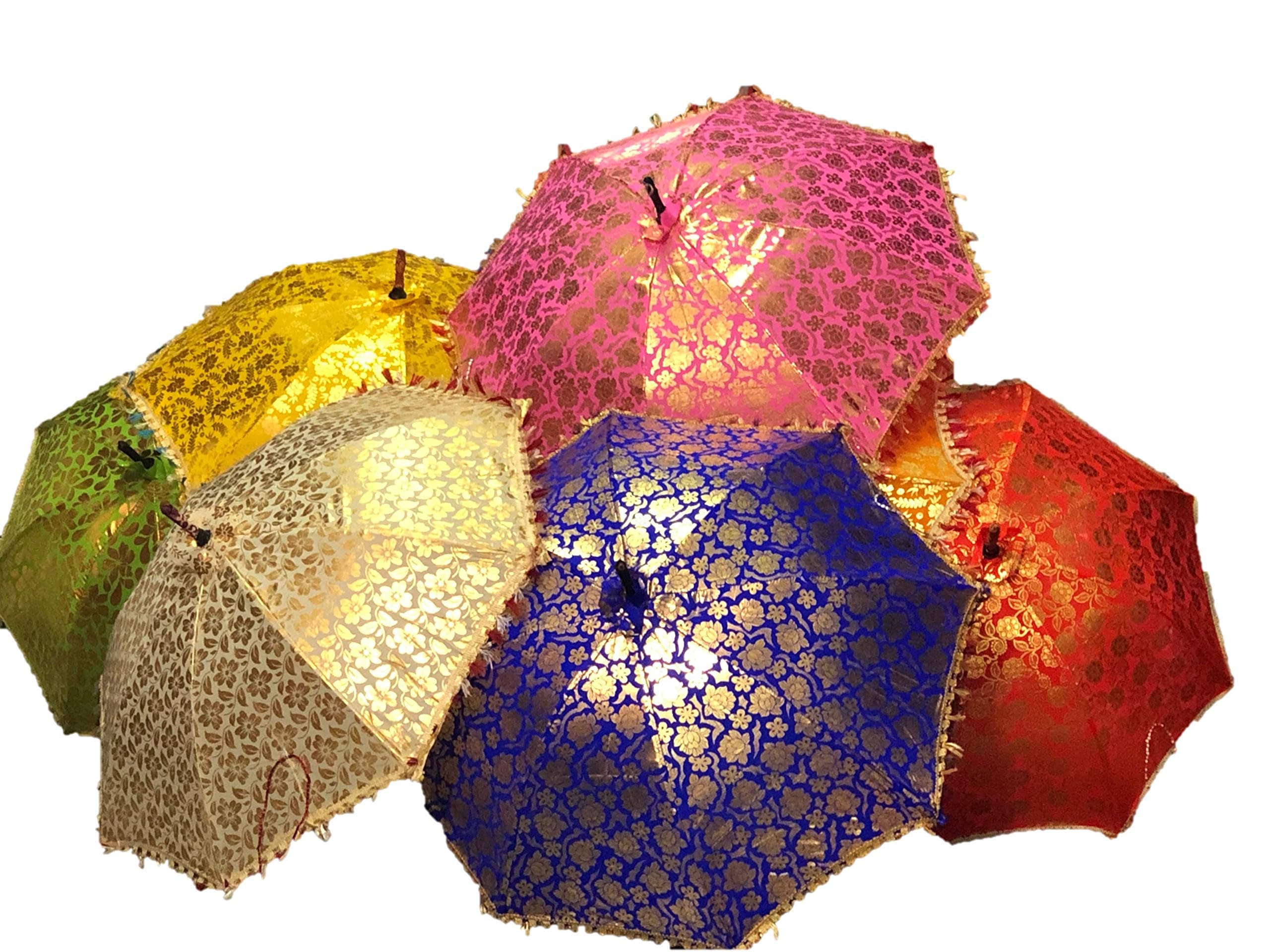 GANESHAMIndian Multi Colored Beach Umbrella UV Protection Umbrella Sun Umbrella Embroidery Boho Parasol Indian Wedding Umbrellas Parasol (10 pc)