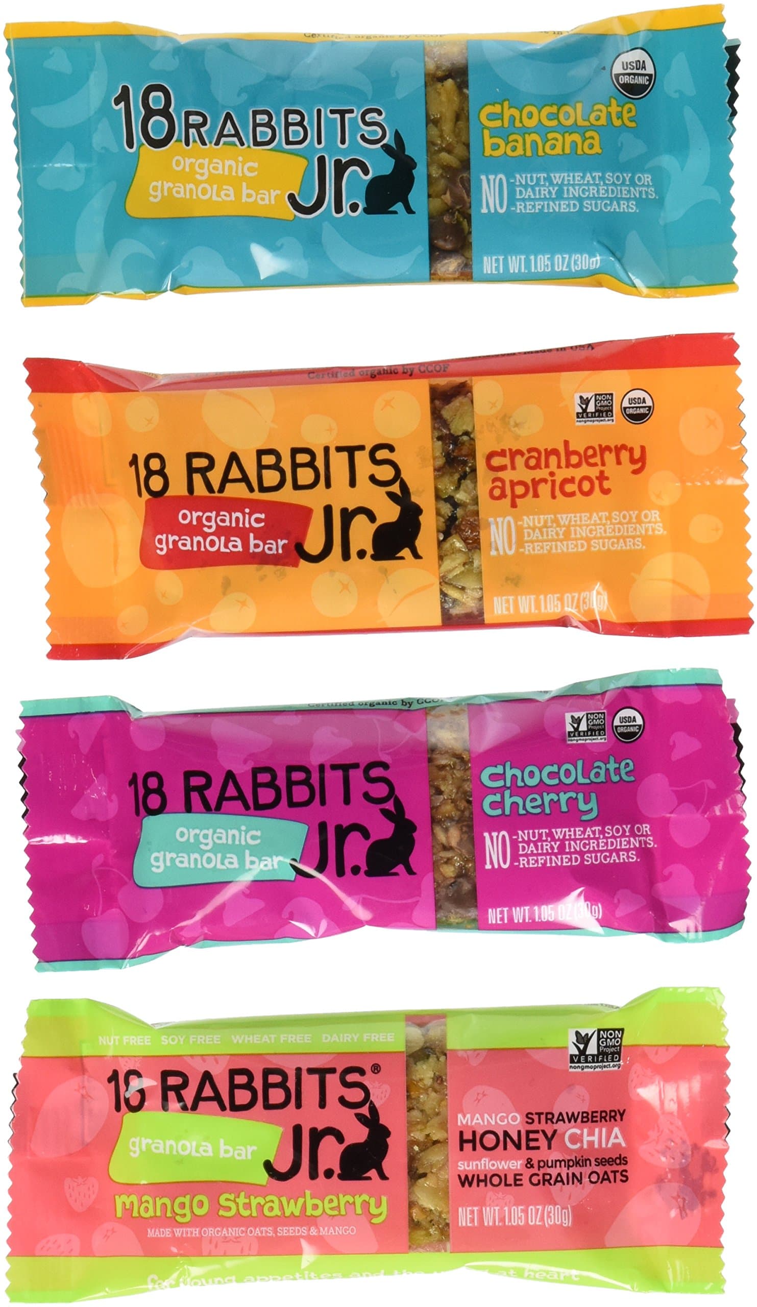 18 Rabbits Jr. Organic Granola Bar 4 Flavor Variety Pack, 1.05 Oz Bars (Pack of 12)