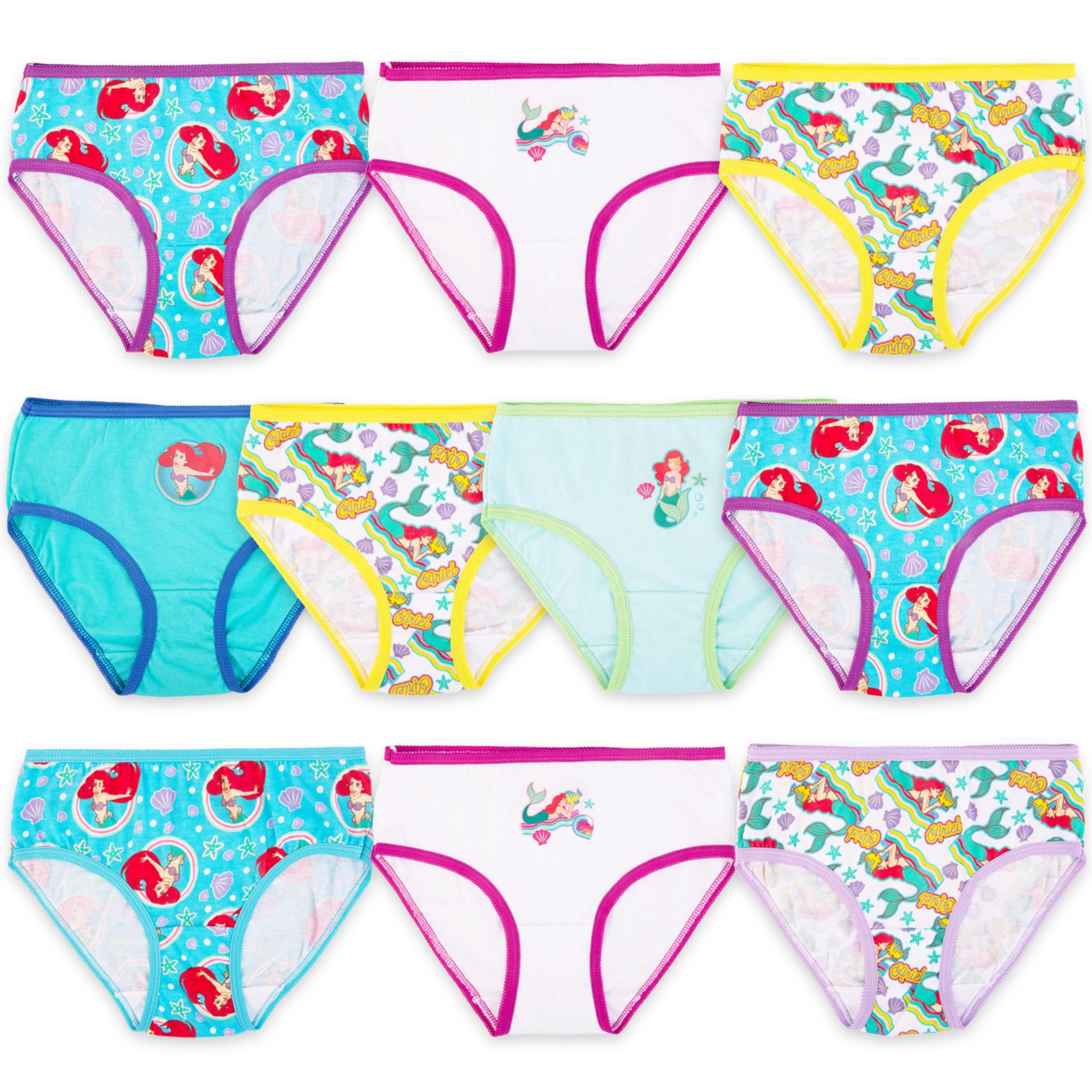 Girls' Princess Ariel from the Little Mermaid 100% Combed Cotton Underwear Panties Sizes 2/3t, 4t, 4, 6 and 8