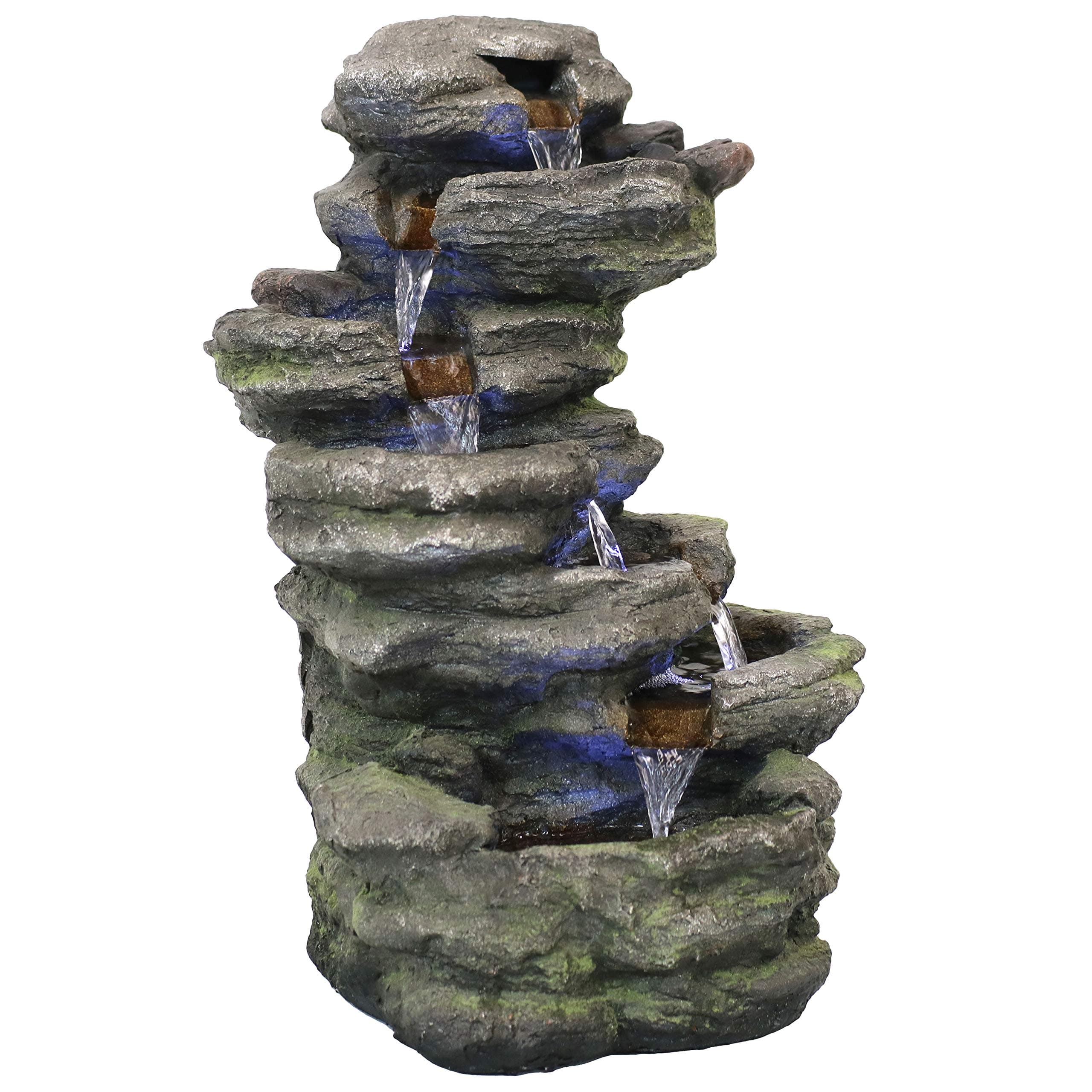 Sunnydaze Stacked Rock Waterfall Indoor/Outdoor Tabletop Water Fountain with LED Lights and Submersible Electric Pump, 18-Inch