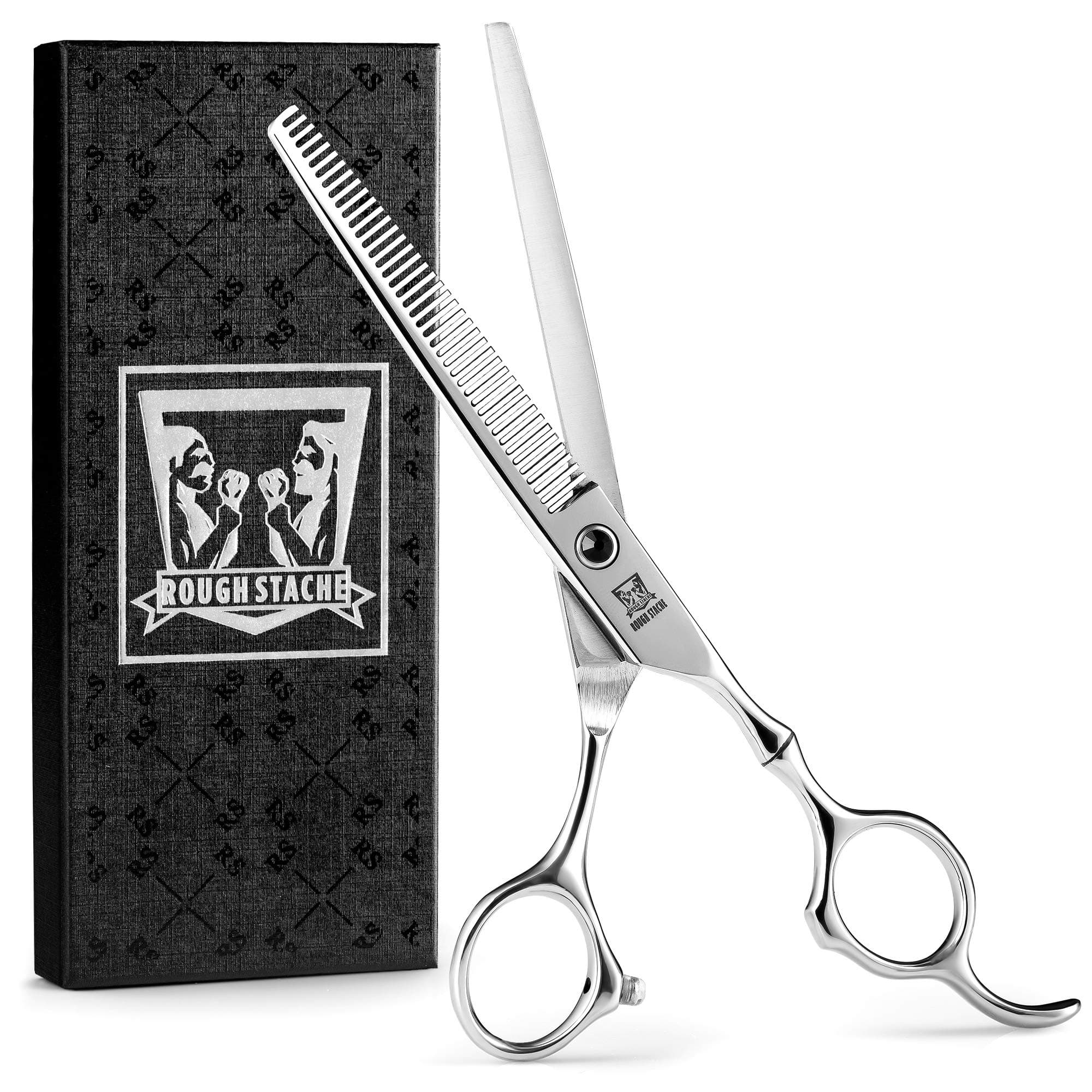 Rough Stache Professional Hair Thinning Scissors - Home Thinning Scissors Hairdressing, Texturizing with Razor Edge - Stainless Steel Thinning Shears - Silver 6.5inch