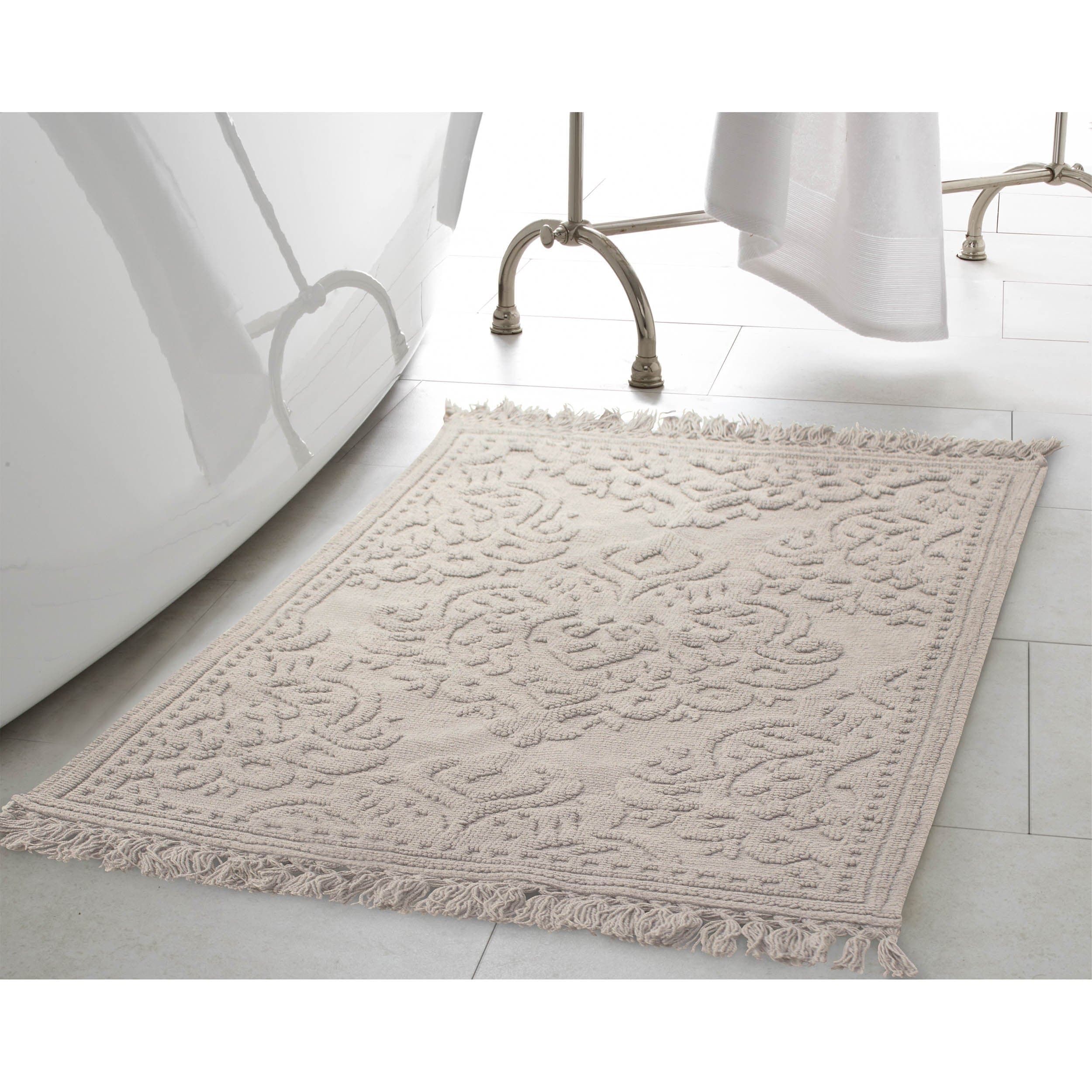 Jean Pierre – Ricardo Bath Mat, Woven Fringe Bathroom Rugs, 100% Cotton, Premium Bathroom Decor - Measures 21” x 34” - Light Gray