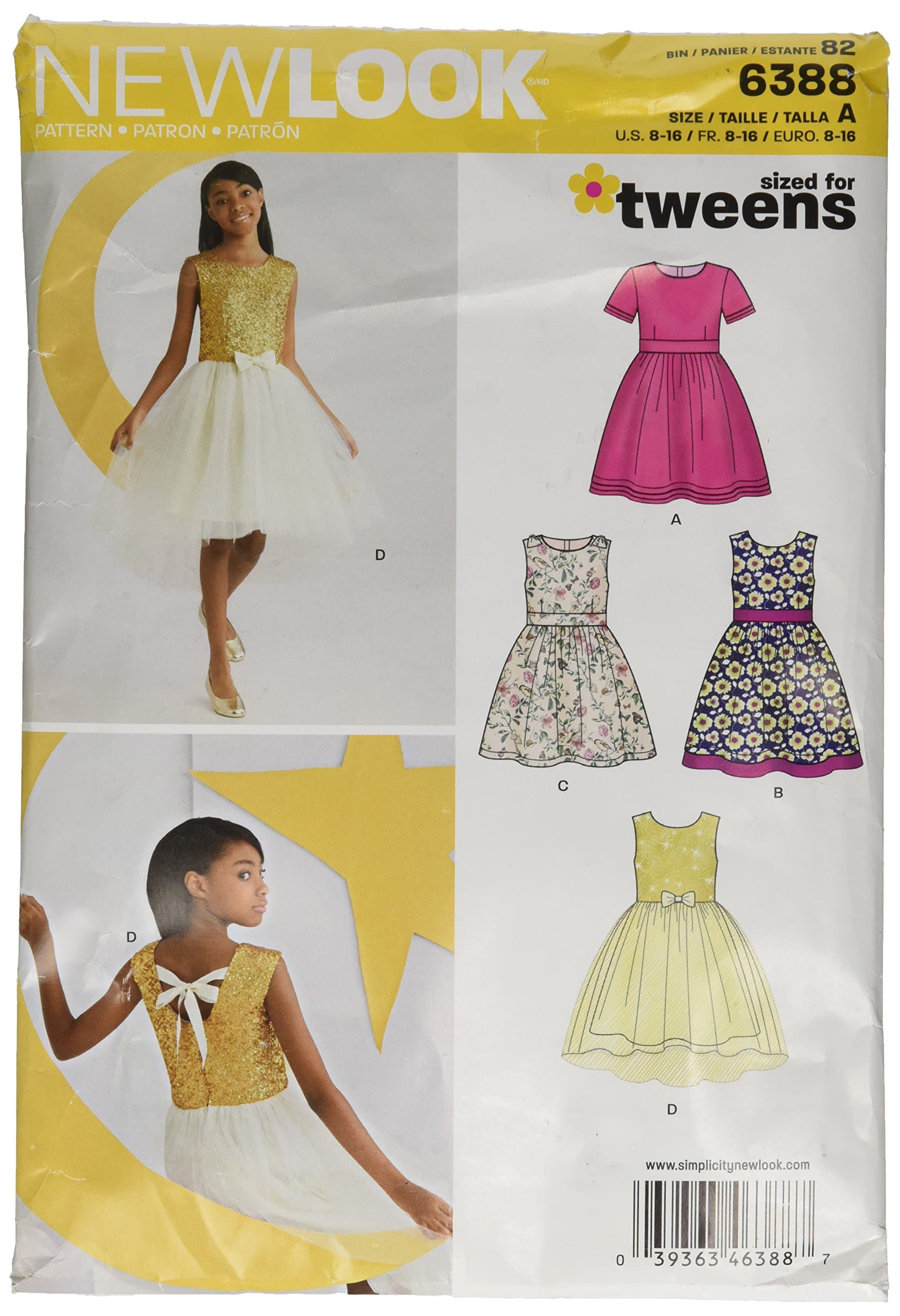 New Look Sewing Pattern 6388: Girls' Party Dresses, White, Size A (8-10-12-14-16)