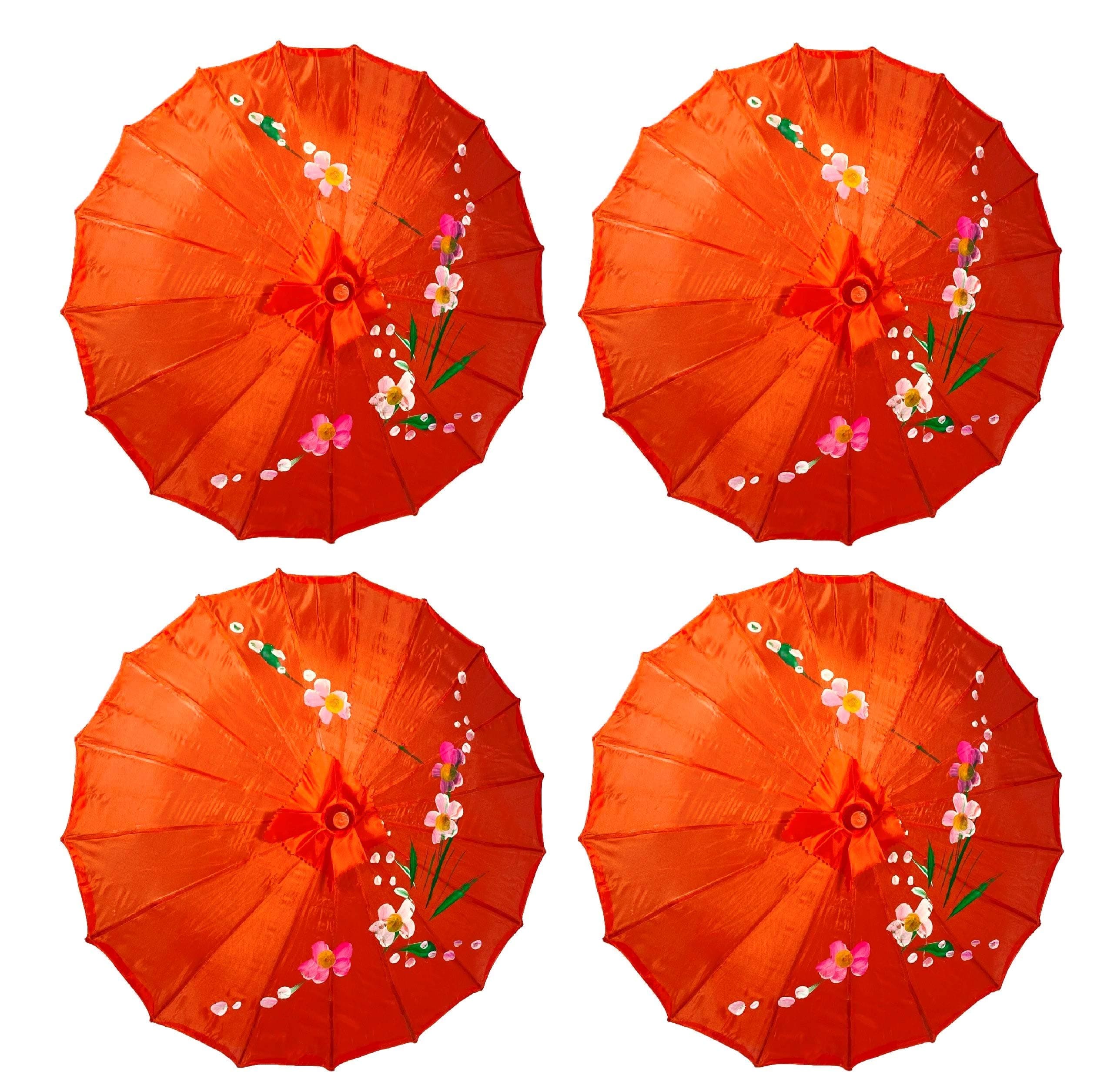 PACK OF 4 Japanese Chinese Kids Size 22" Umbrella Parasol For Wedding Parties, Photography, Costumes, Cosplay, Decoration And Other Events - 4 Umbrellas (Red)