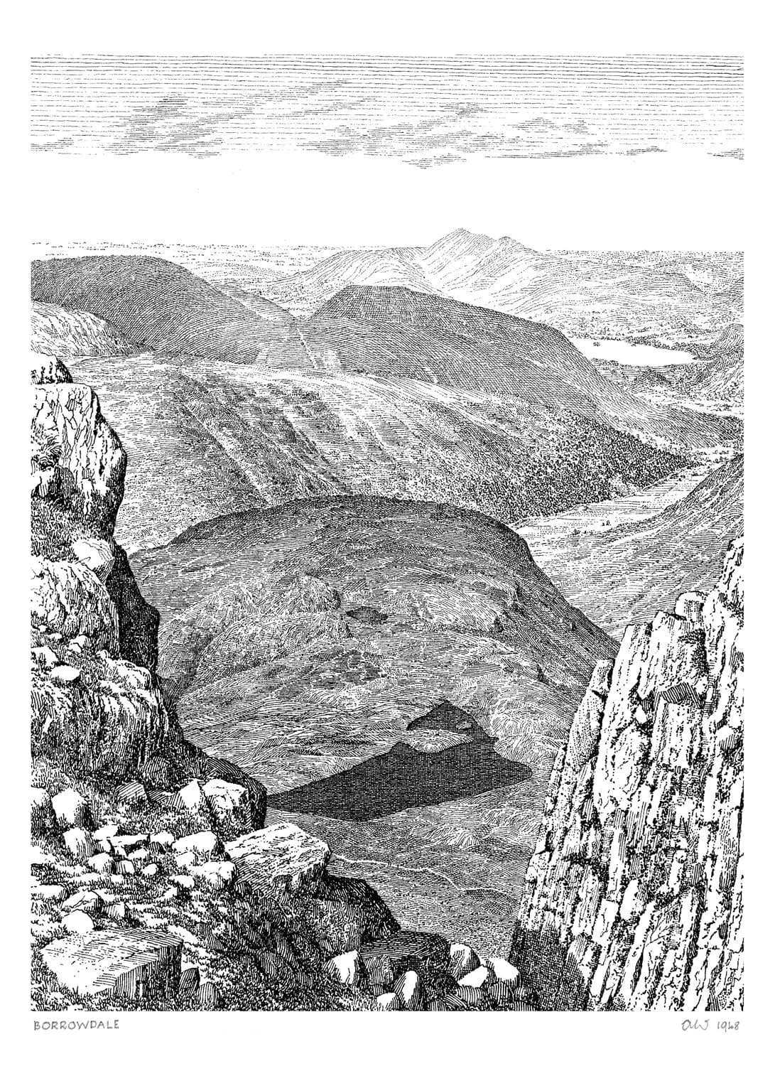 Numbered Limited Edition (250) Print of Borrowdale in the Lake District by Alfred Wainwright