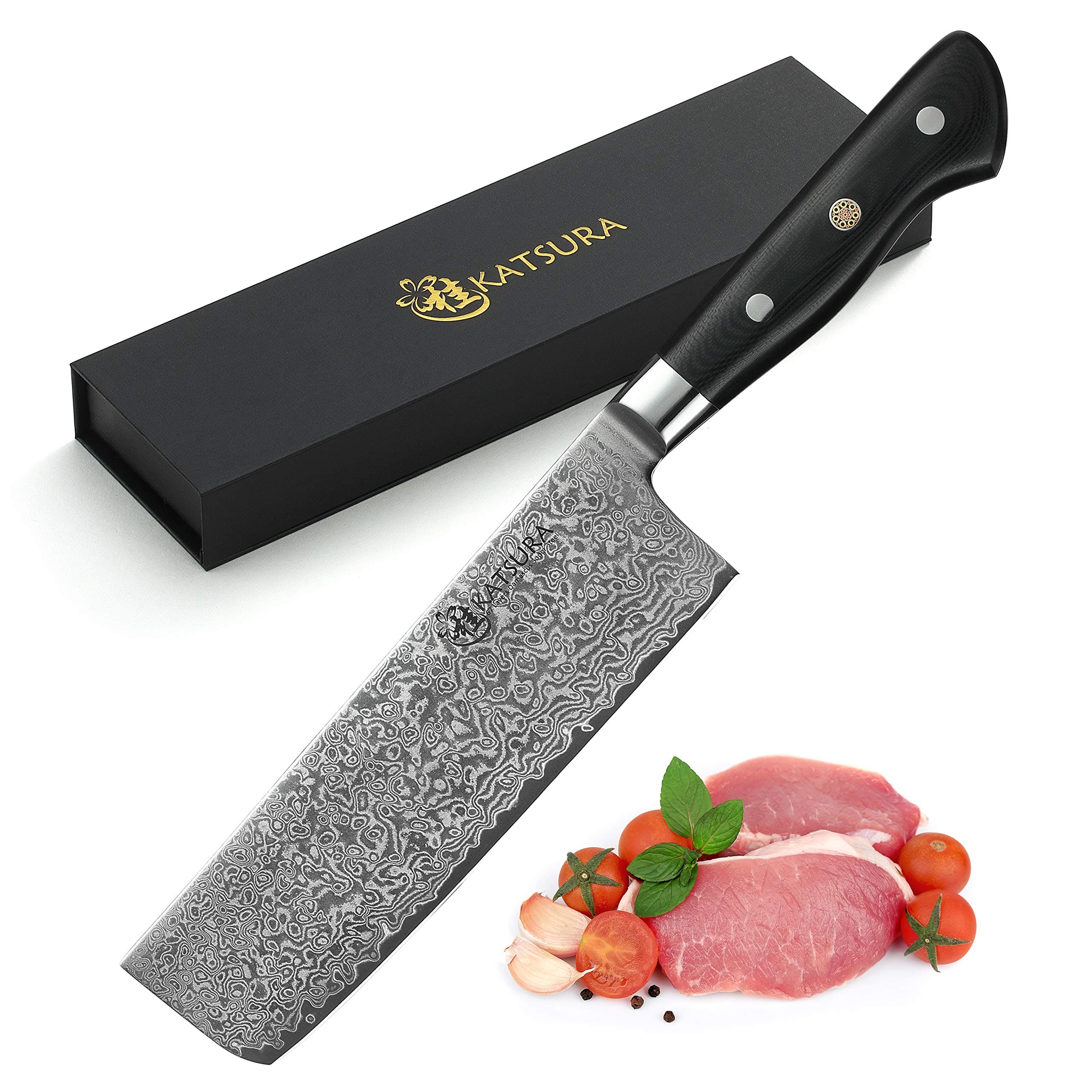 KATSURA Nakiri Vegetable Knife – 7 Inch – Japanese Premium AUS 10, 67 Layers Damascus Steel Knife