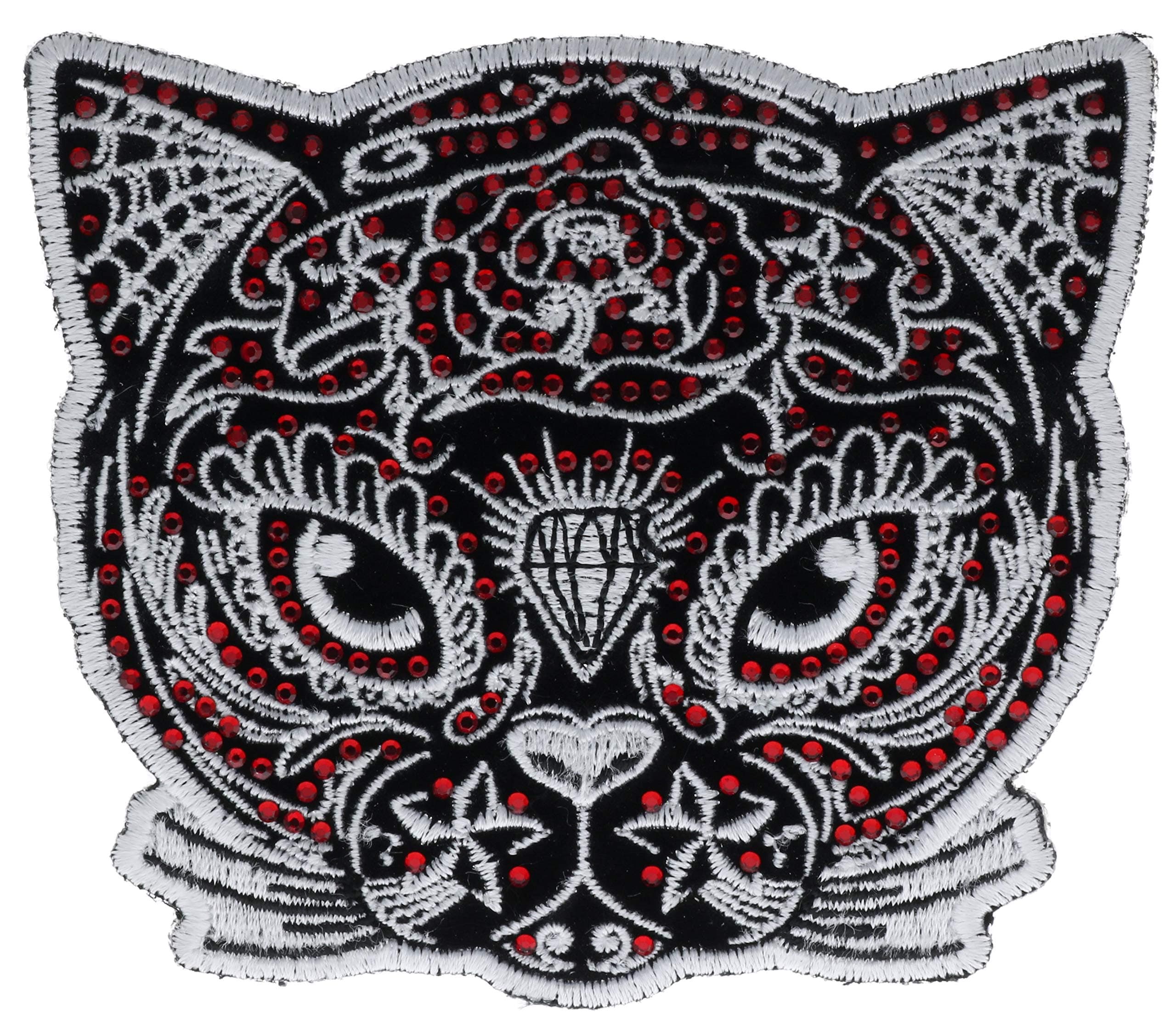 Sugar Cat Calavera Red Jewel Stones 4" Embroidered Patch HTL3224