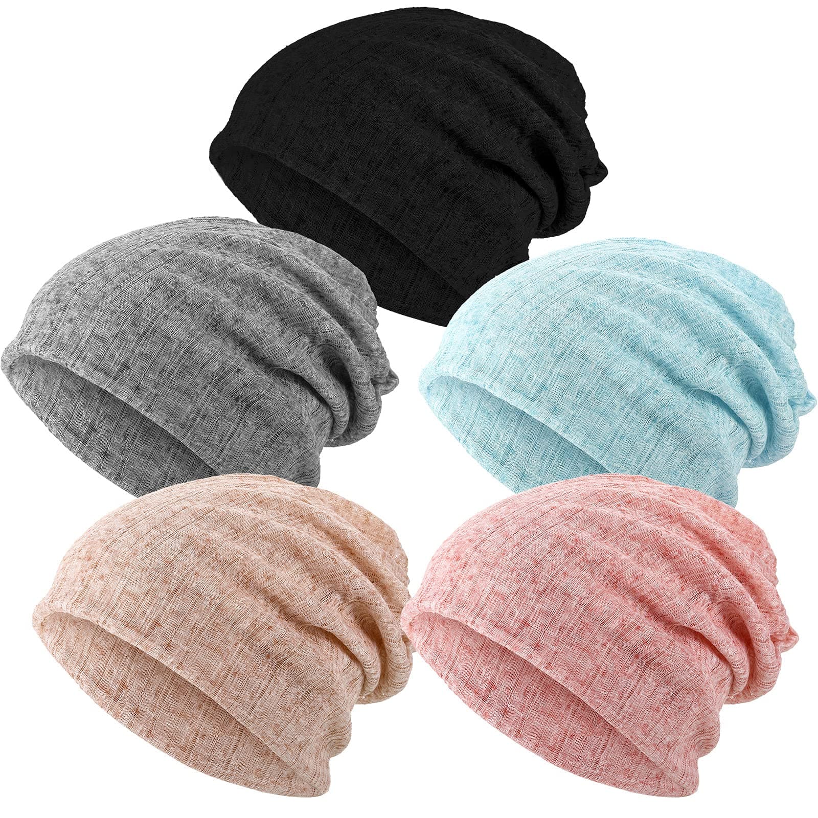 5 Pieces Women's Slouchy Beanie Chemo Hat Stretch Cancer Head Wraps Sleep Head Scarf for Cancer Patient