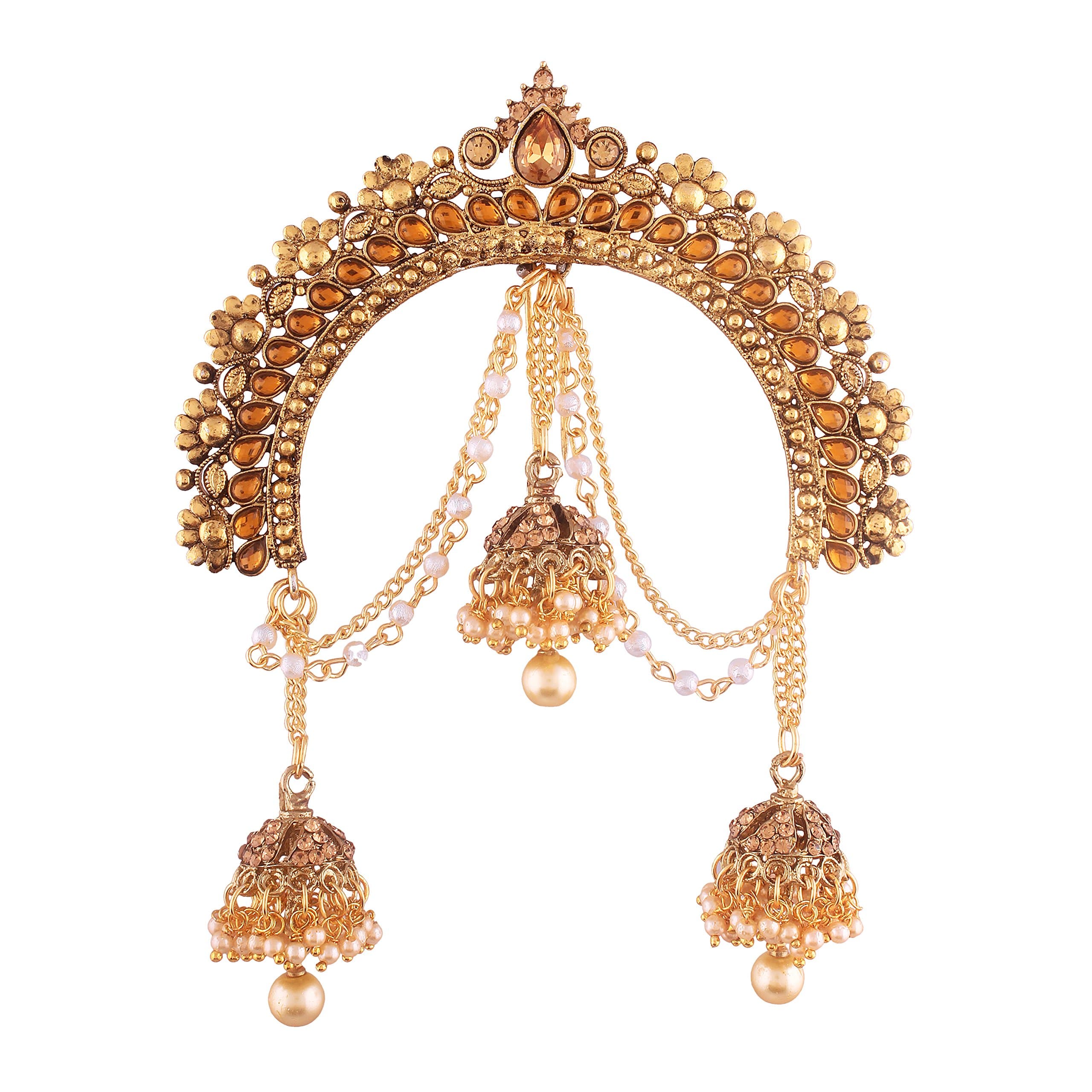 Gold Plated Jhumki Hair Accessory Juda Pin with Chain for Women (SM34FL)