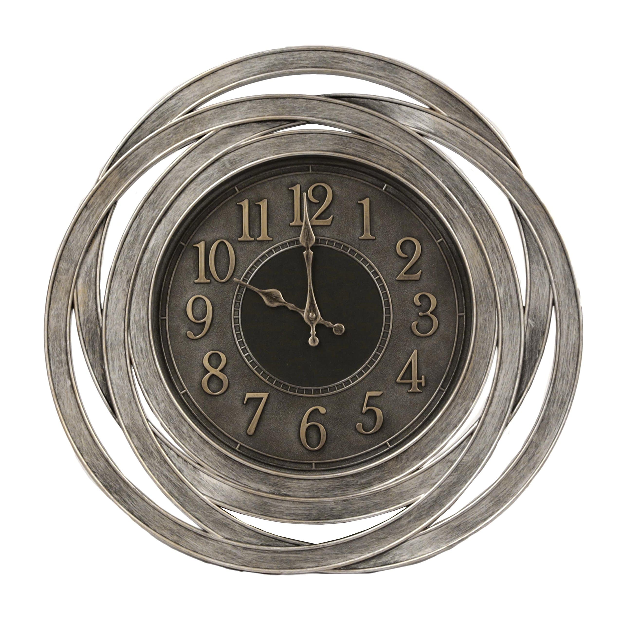 19.5” Diameter Wall Clock Contemporary Classic Design - Antique Silver Color - Glass Lens (Antique Silver)