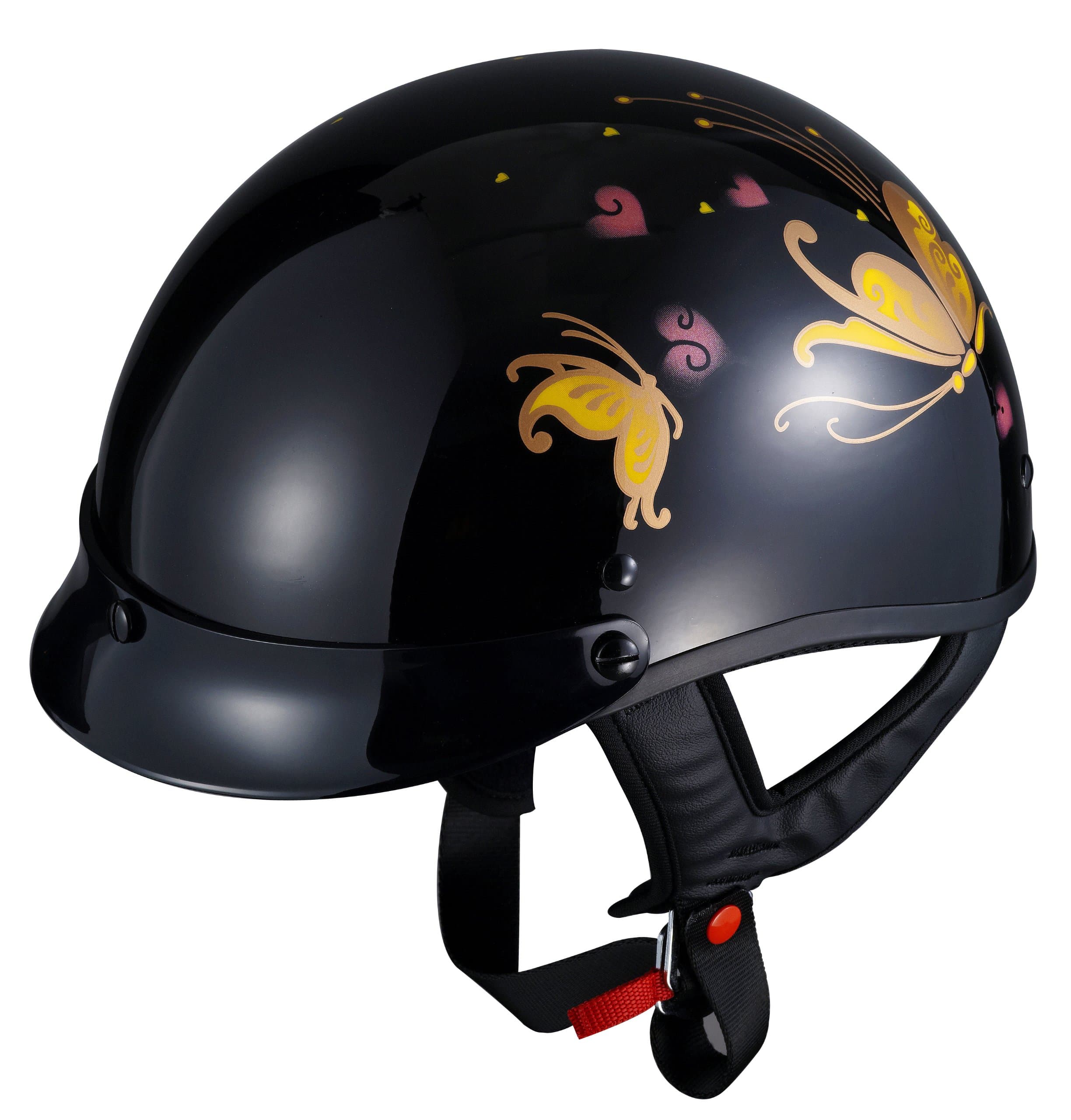 GLX Black Butterfly Motorcycle Half Helmet (Small)