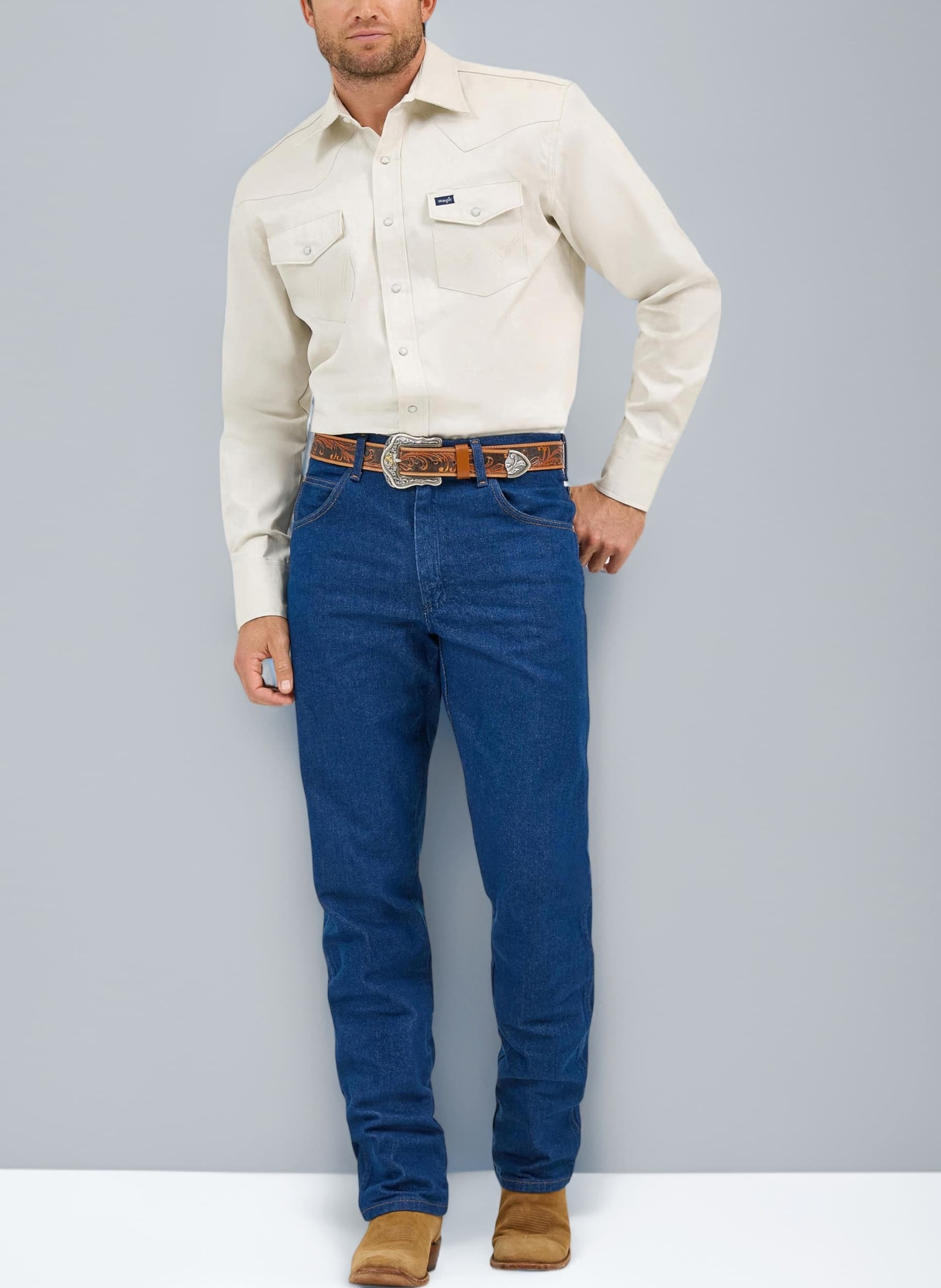 Wrangler Men's Cowboy Cut Western Long Sleeve Snap Work Shirt Washed Finish