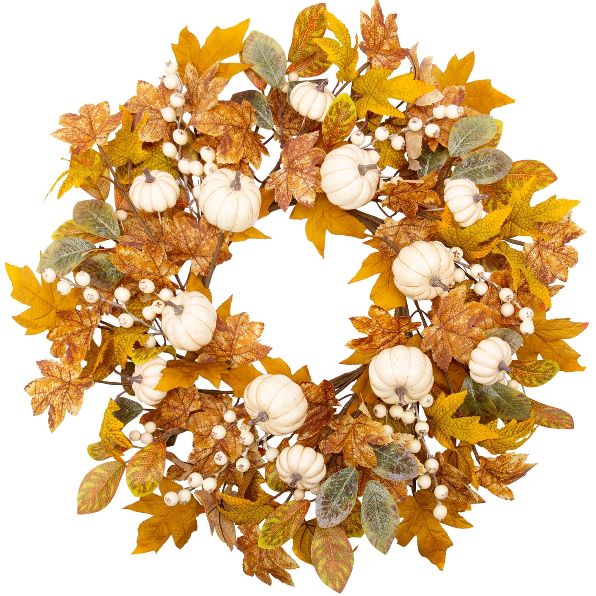 VGIA Fall Wreath 22 Inch Fall Door Wreath Autumn Wreath Fall Decorations for Indoor and Outdoor Harvest Festival with White Pumpkins and Pumpkin Leaves