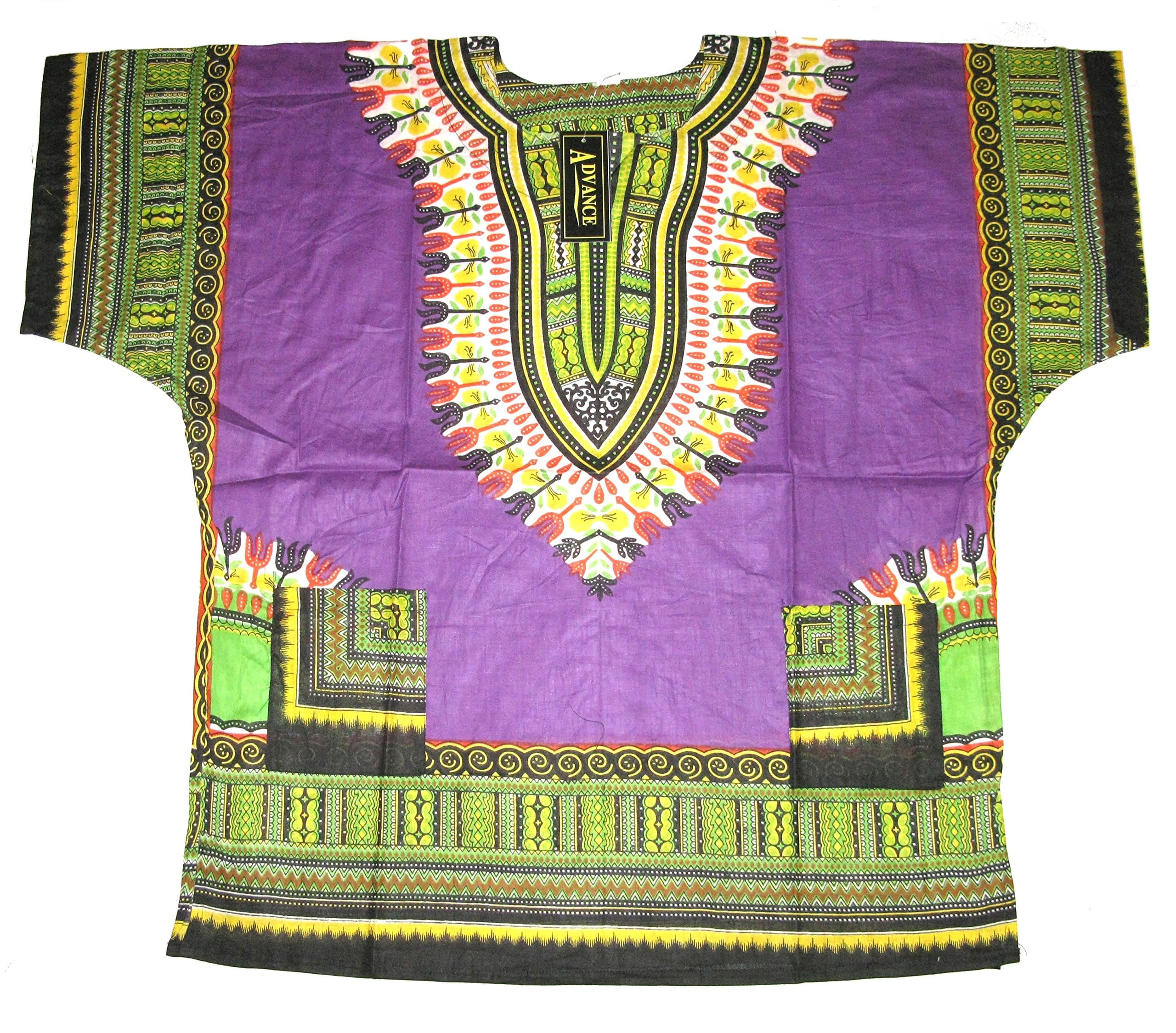 Friendly HorizonsAfrican Dashiki Shirts for Men and Women Traditional Print African Kente Summer Wear Caftan Dresses BBQ Beach Party Shirt Fancy Dress - Purple